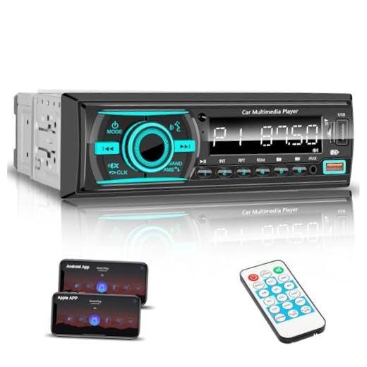 Car Stereo Bluetooth Single Din Radio, Car Audio with Push to Talk BLACK
