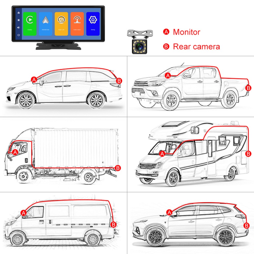 10.26′ 4K Car Wireless Apple CarPlay Android Auto FM Touch Screen Radio Universa