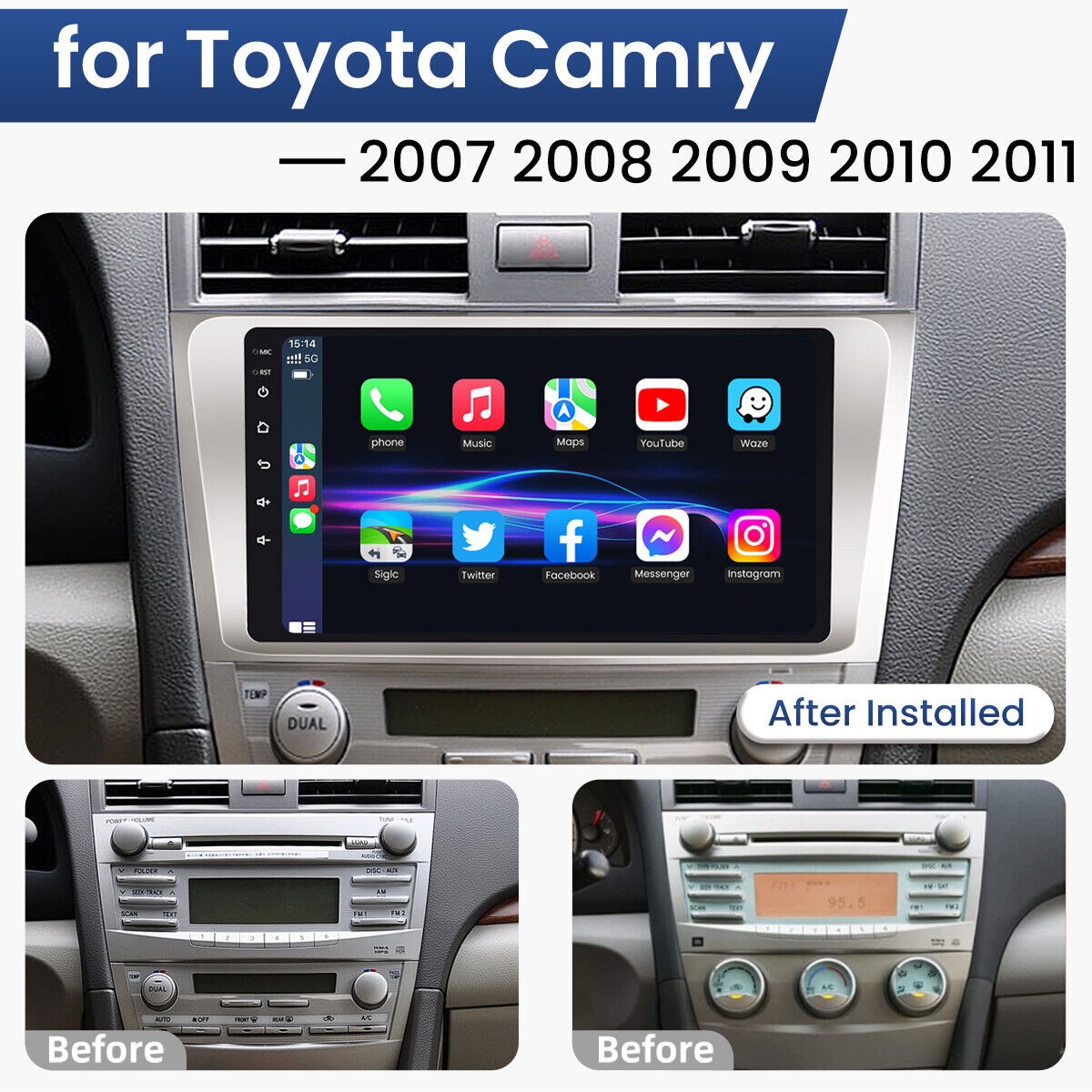 For Toyota Camry 2007-2011 Android Apple CarPlay Car Stereo Radio GPS Navi JBL