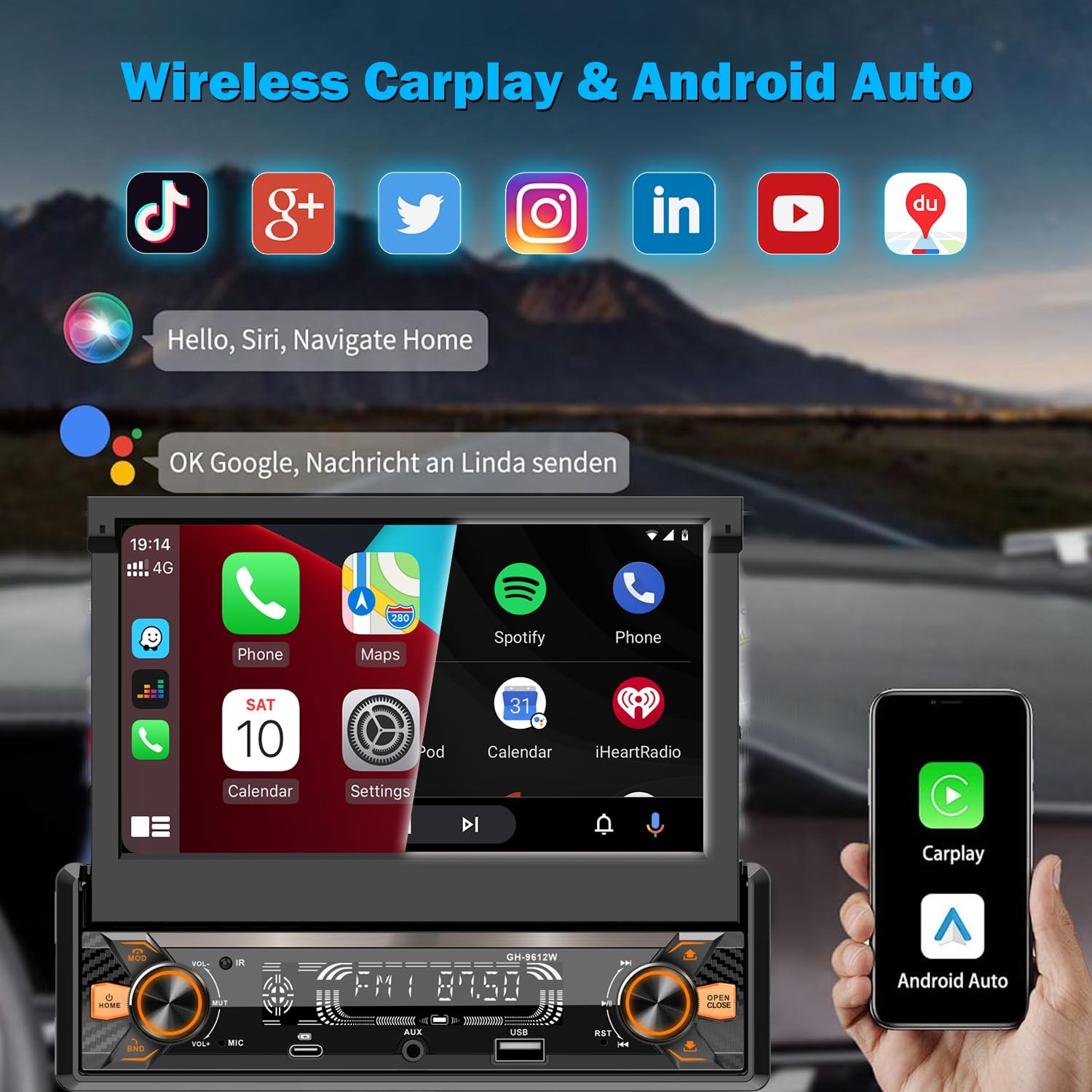 Alondy Single Din Car Radio with Touchscreen (7″ Motorized Flip Out) Compatib…