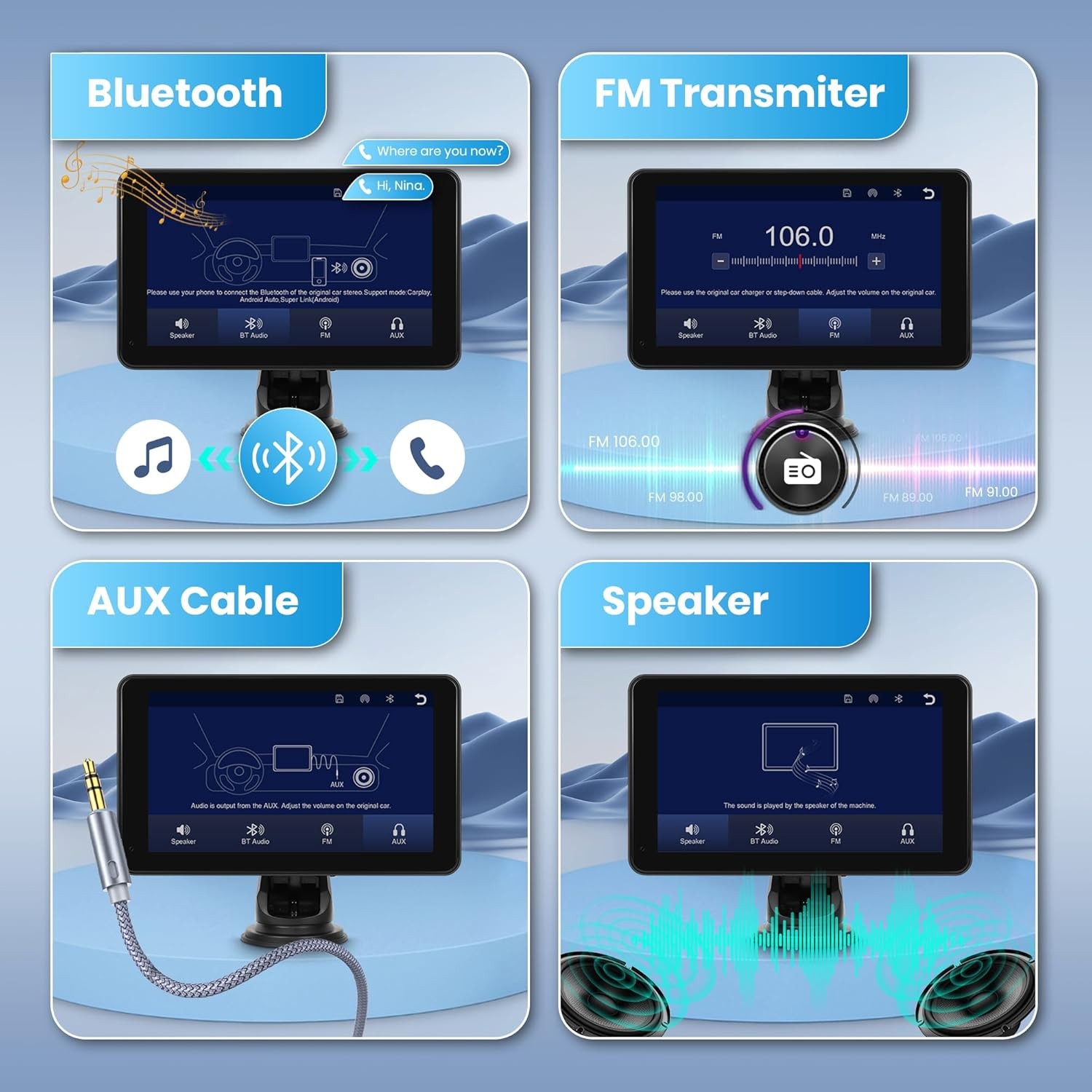 7″ PND Portable Car Player Wireless CarPlay Android Auto BT with Rearview Camera