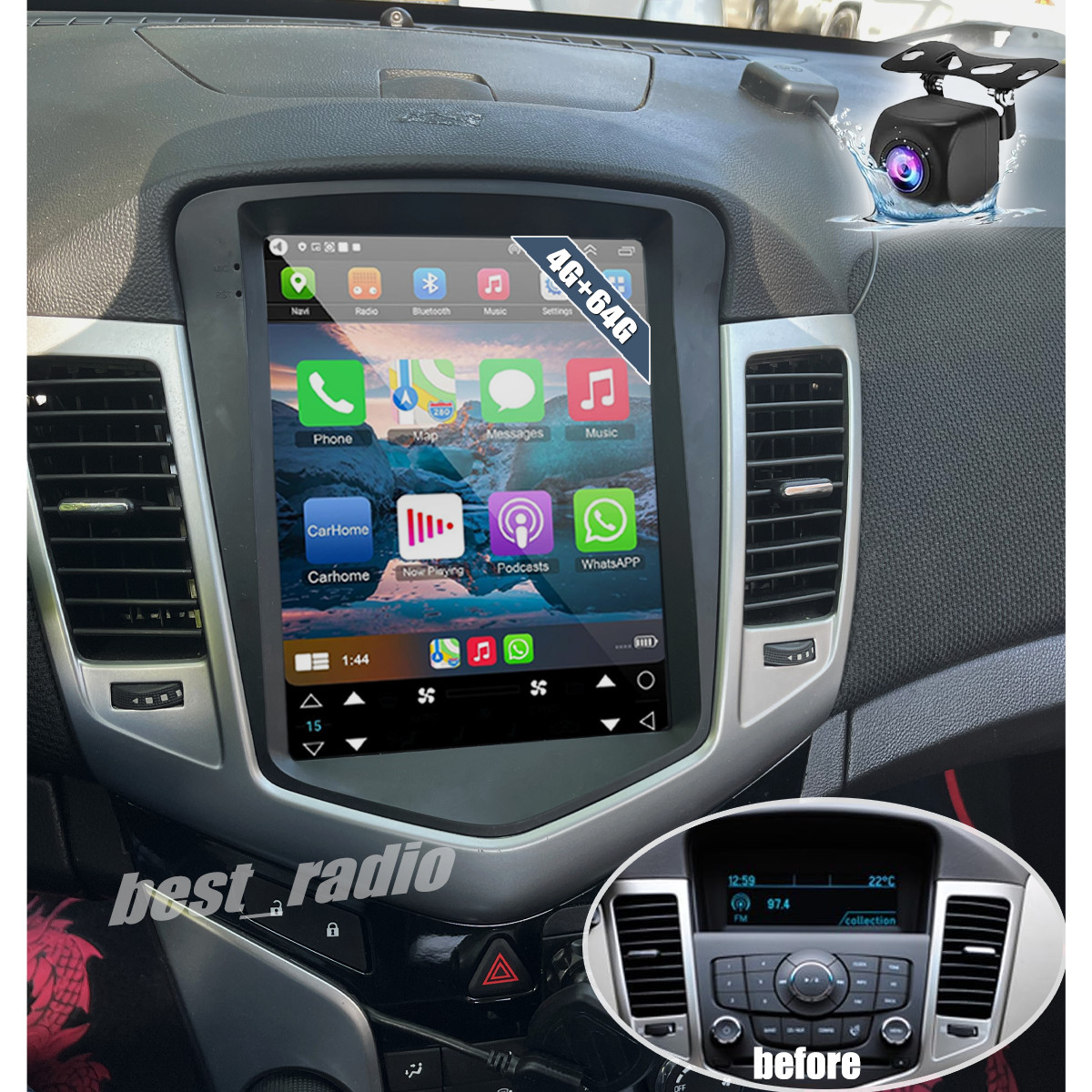 For Chevy Cruze 2011-2015 Car Apple Carplay Android 13 Radio GPS Stereo w/Cam