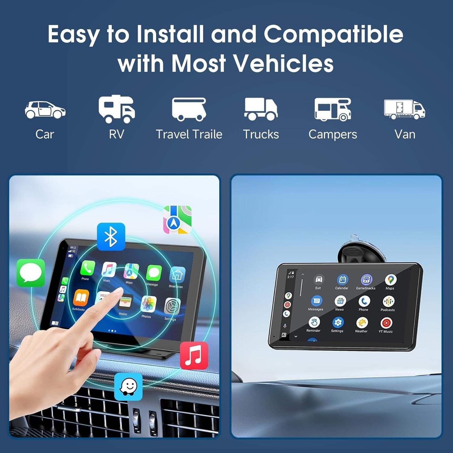 7-Inch Wireless CarPlay & Android Auto Screen with Backup Camera & GPS, All Cars