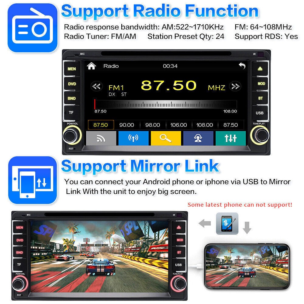 CarPlay Car CD DVD Stereo AM FM Radio Head Unit For Toyota FJ Cruiser 2007-2018