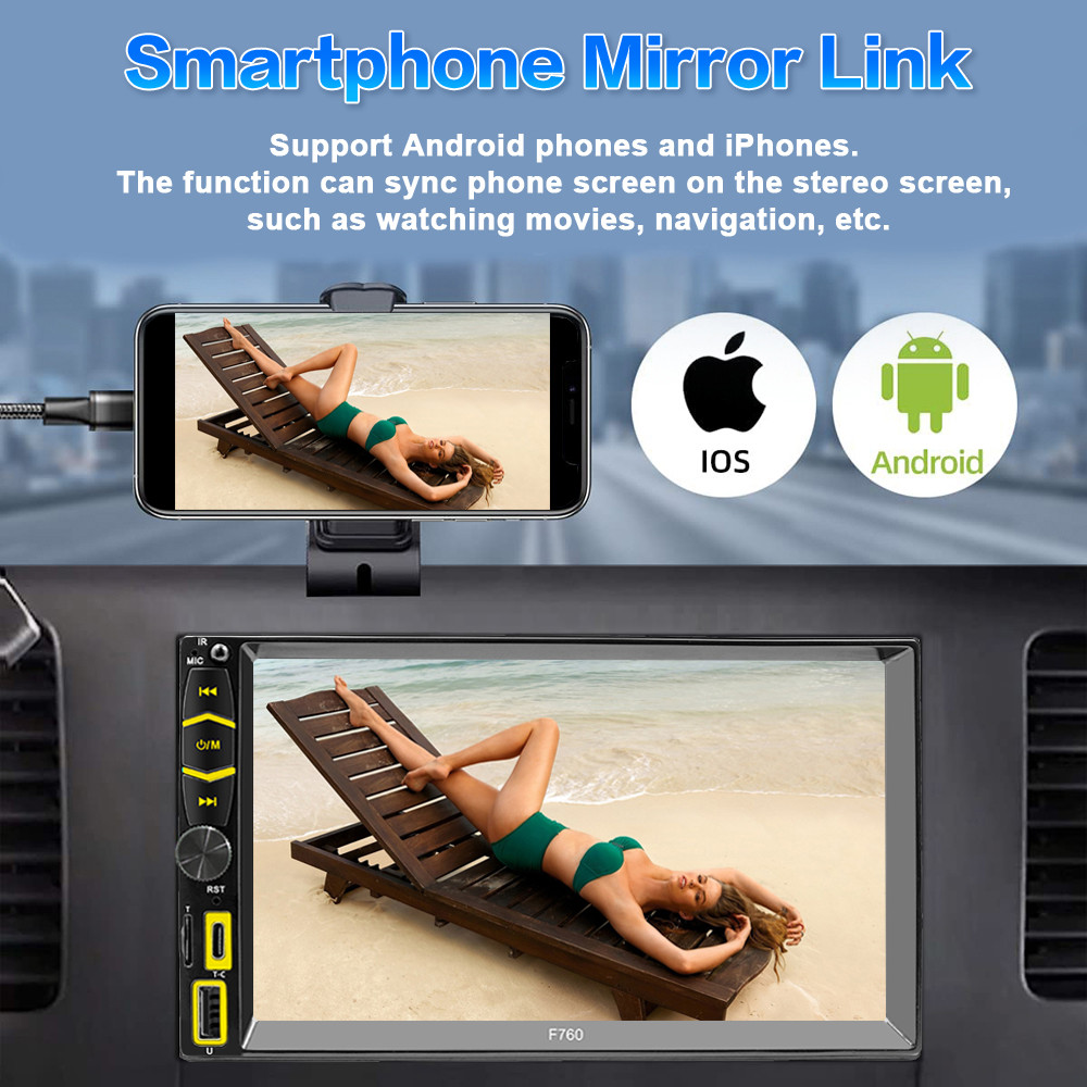 7″ Wireless Car Radio FM Double 2DIN Apple CarPlay Stereo Touch Screen Bluetooth
