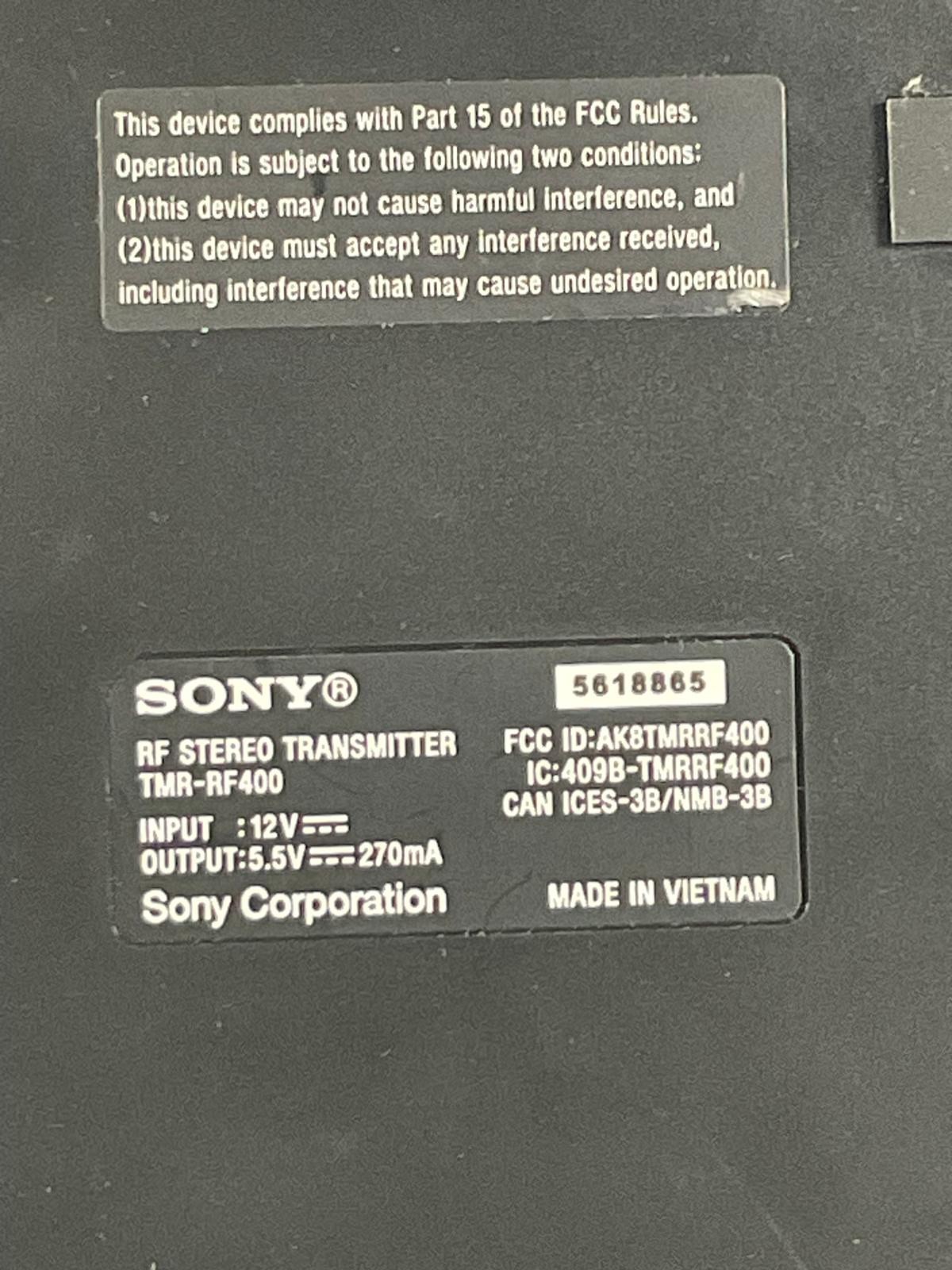 Sony TMR-RF400 Wireless Stereo Headphones RF Transmitter Charging Stand