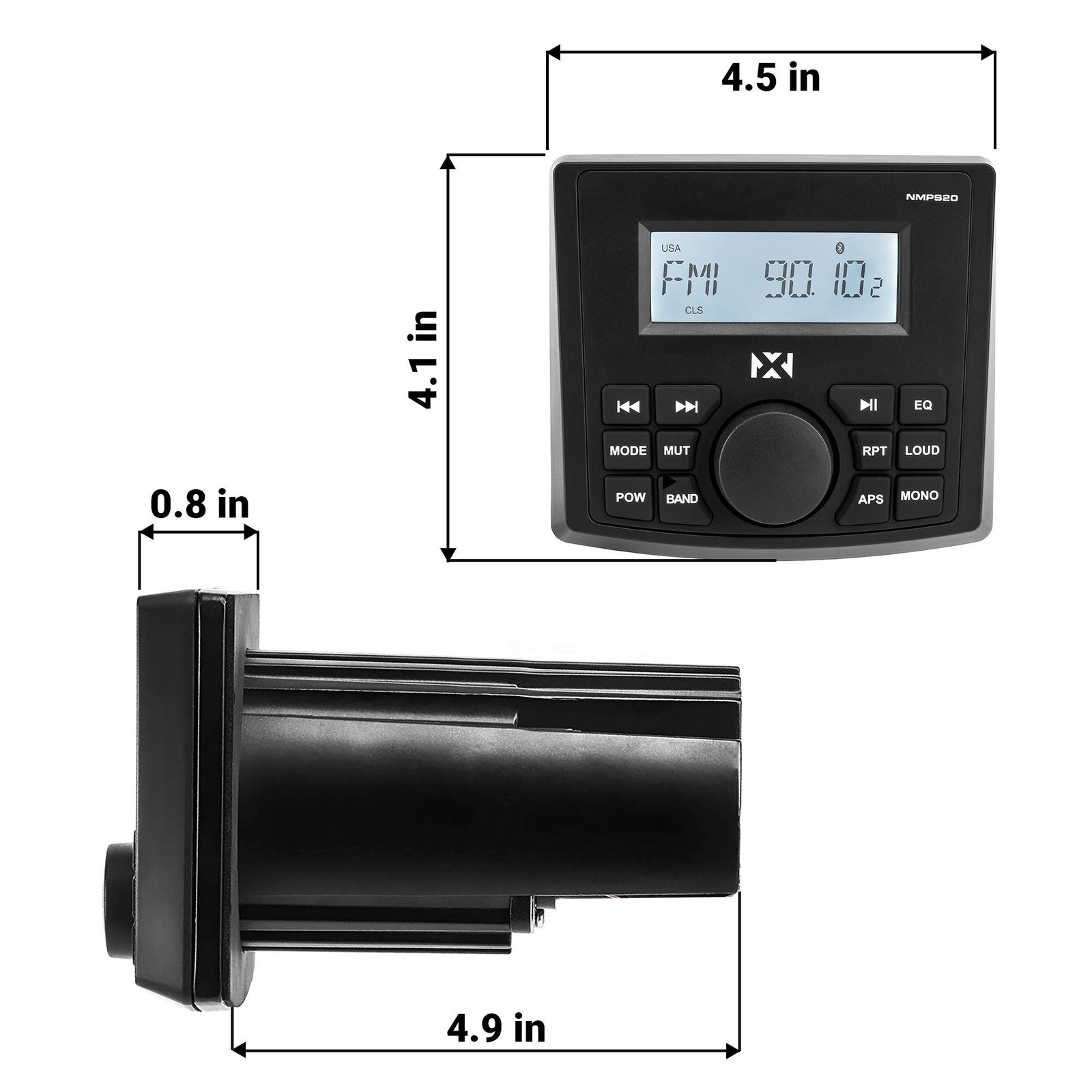 NMPS20 Gauge Style Marine Stereo with Bluetooth and a NMPS20, Black