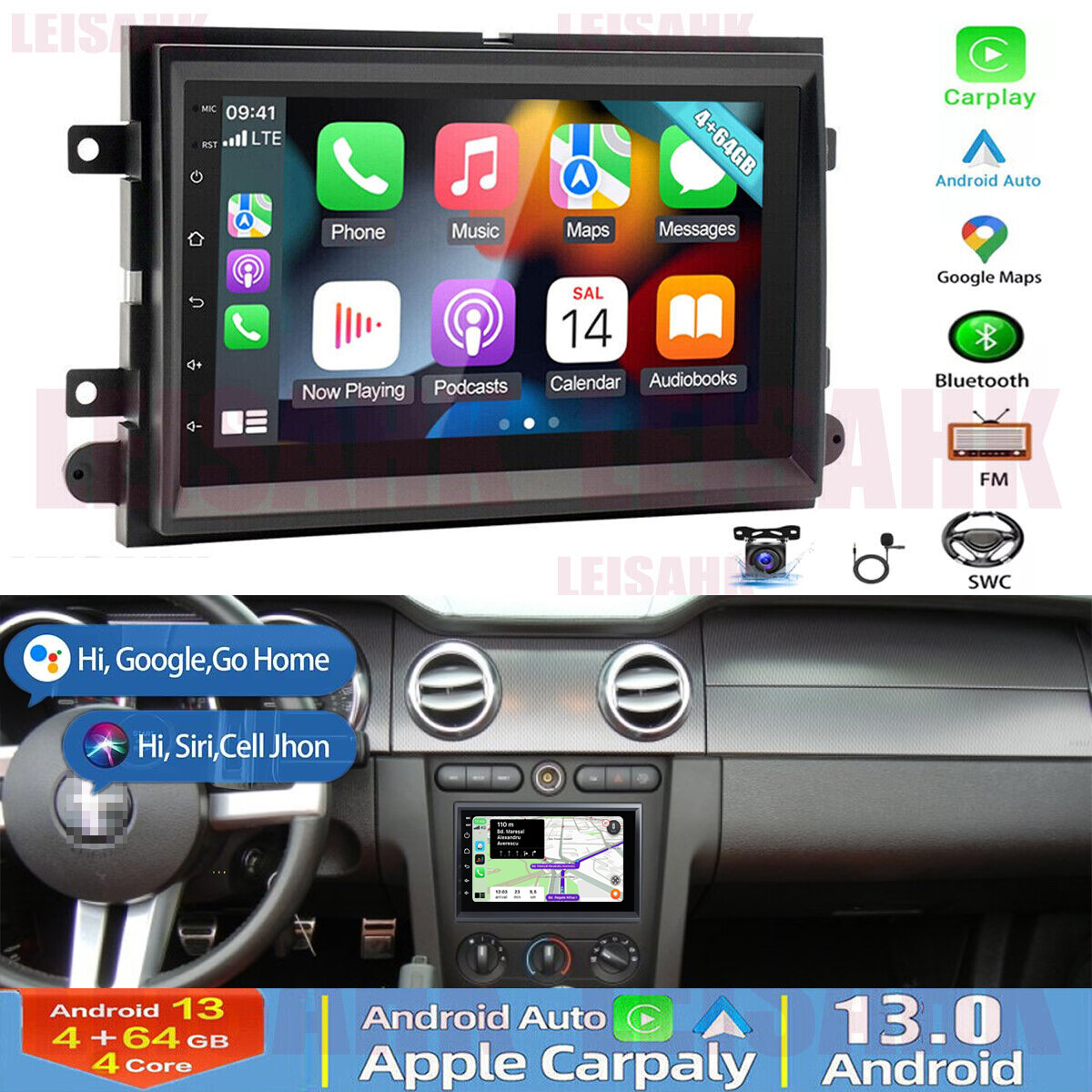 for Ford Mustang 2005-2009 Radio , 4+64G Android 13 , Apple CarPlay Android Auto