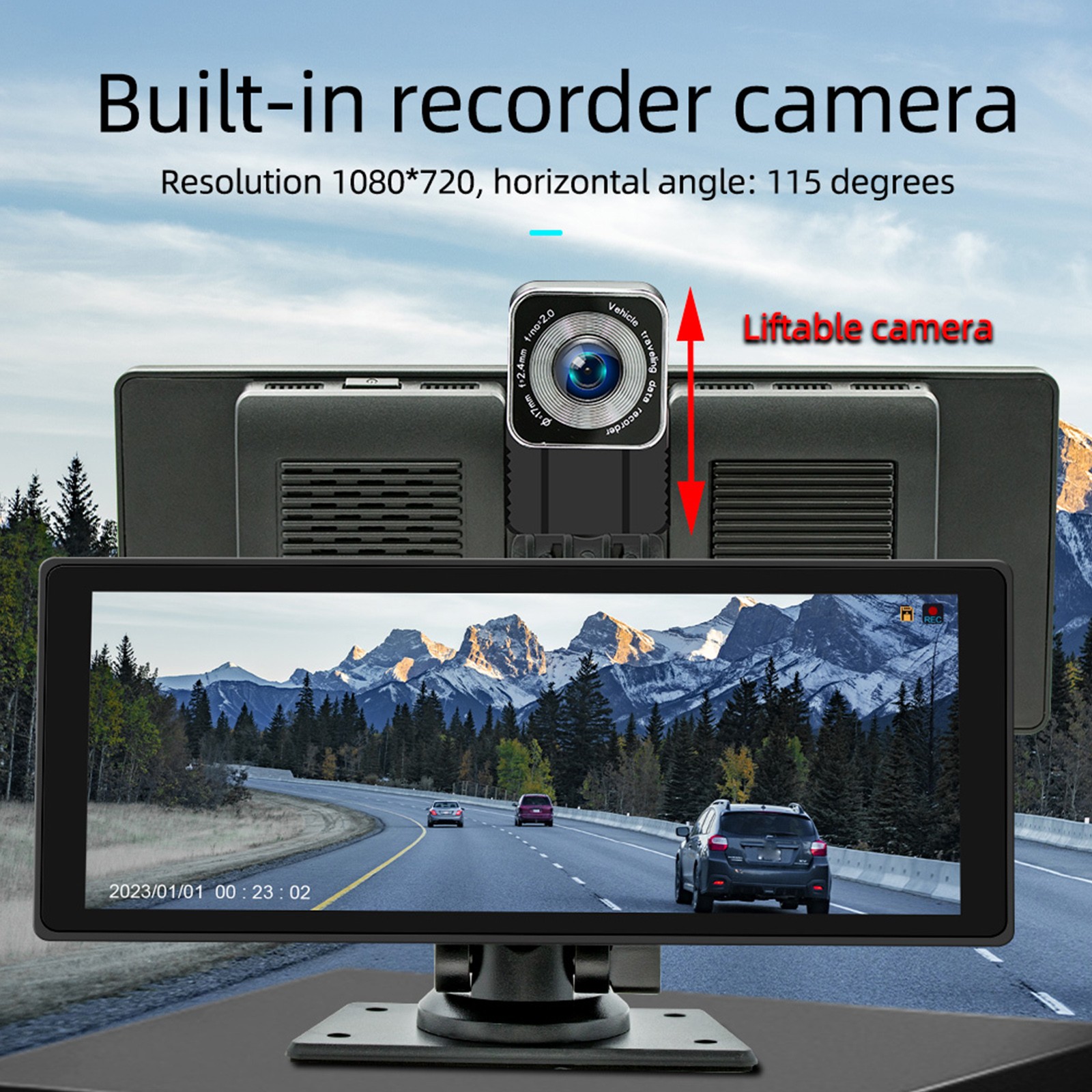 10.26″ Wireless Carplay Bluetooth Car MP5 Player HD Large Screen Recorder Camera