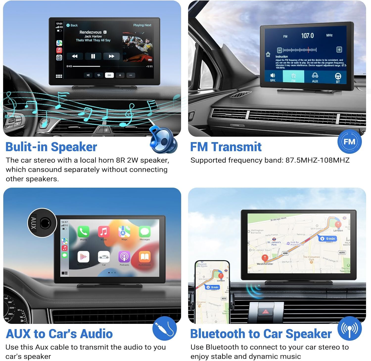 9 In 2.5K Dash Cam Car Stereo For Apple Carplay & Android Auto GPS +Rear Camera