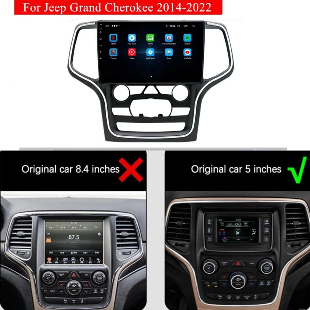 Carplay For 2014-2017 Grand Cherokee Radio Bluetooth Stereo BT WiFi FM RDS