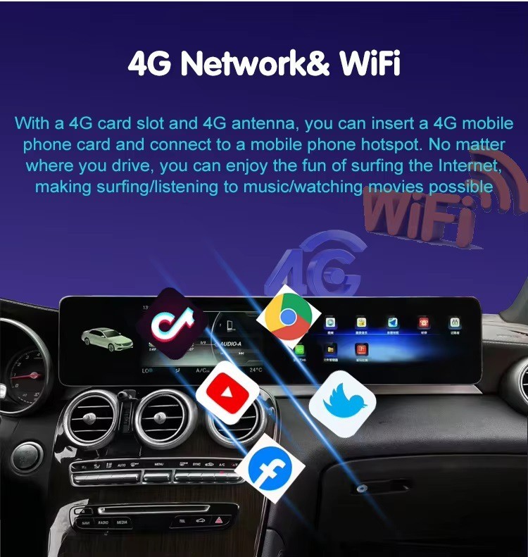 8G+128GB 12.3″ Dual Screen Car Radio Stereo For 2019 Mercedes Benz GLC C Class