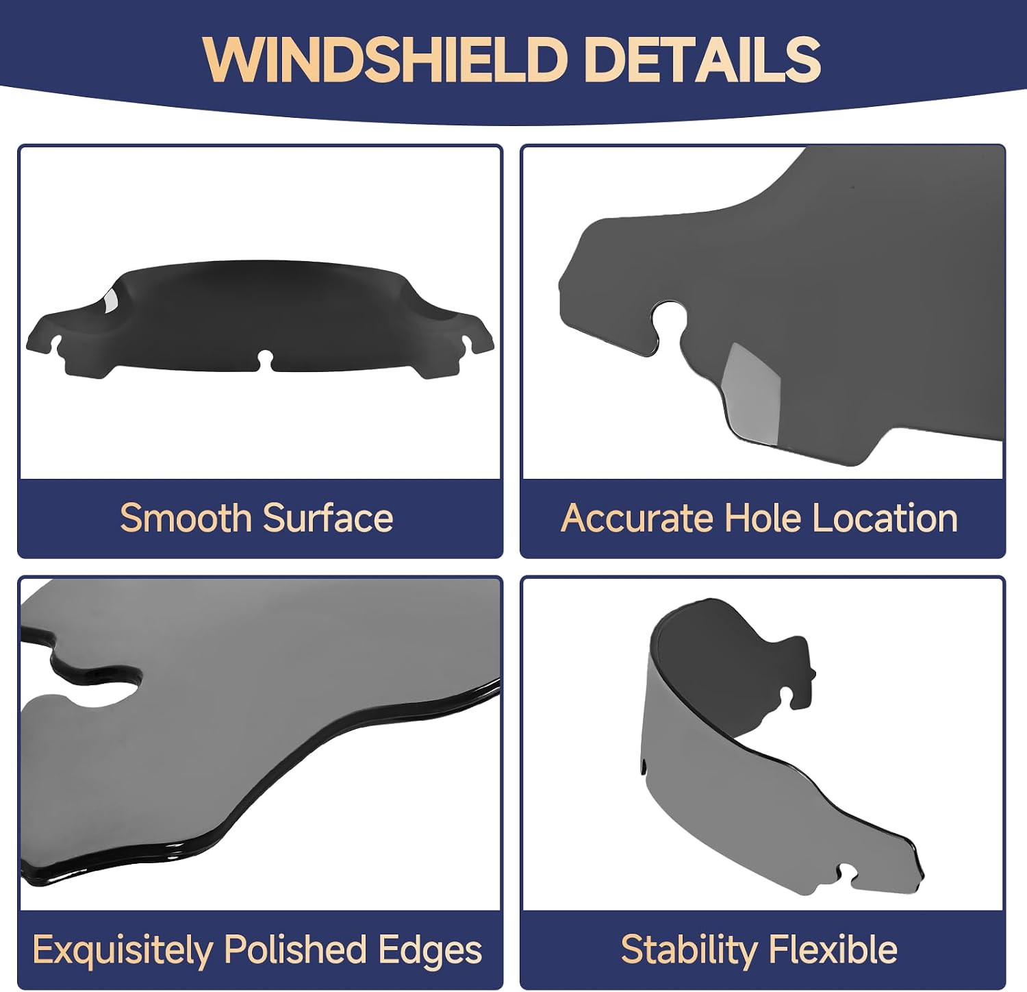 Black 4.5” Windshield Motorcycle Wave Windscreen Compatible for Harley 2014-2023