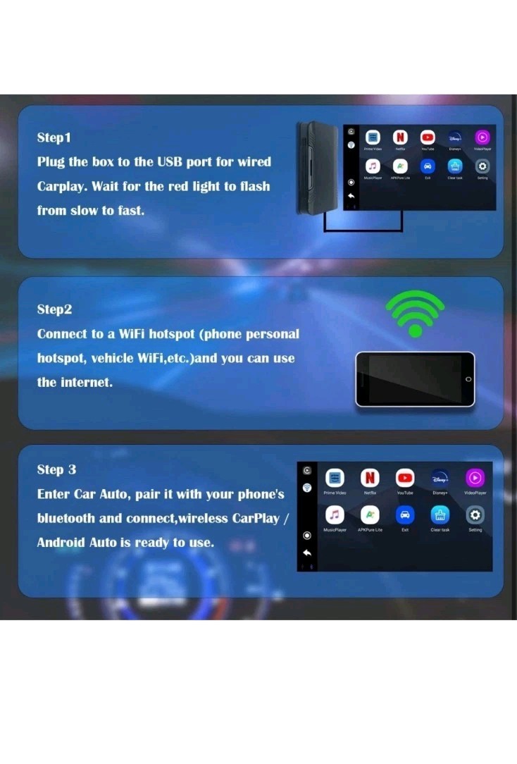 Baorce CarPlay Box with Netflix, Disney+, Prime Video, YouTube, 3in1 Car Stre
