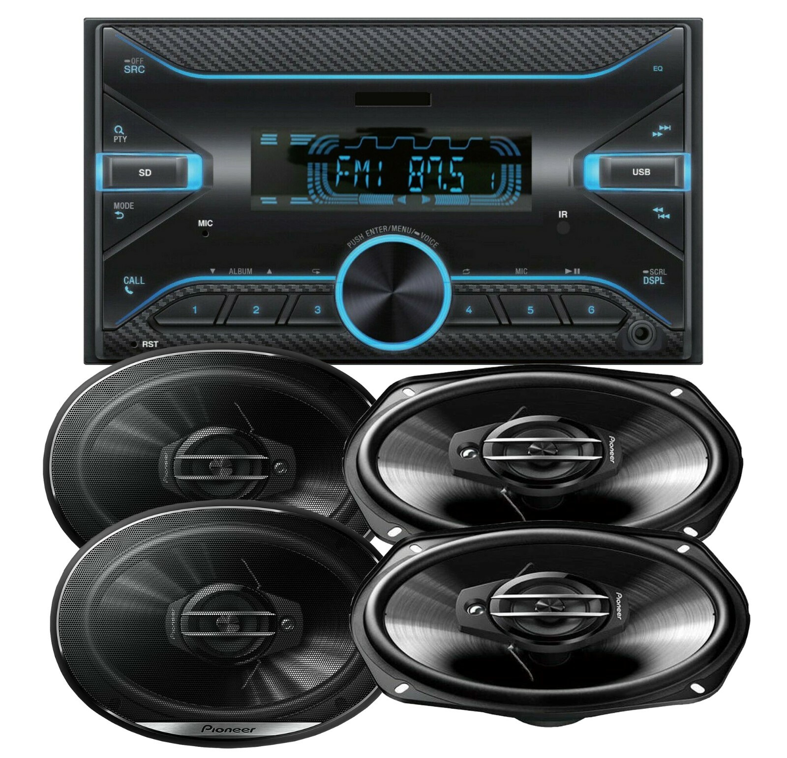 4x Pioneer 6×9″ Speaker 2DIN AM/FM USB Bluetooth Digital Media Car Stereo 75X4W
