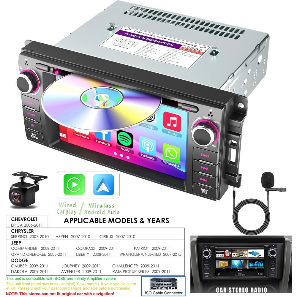 For Jeep Wrangler 2007-2017 Car DVD Stereo Apple CarPlay Android Auto Radio GPS