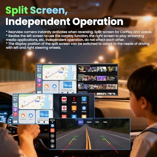 Largest 11.5 inch Wireless CarPlay Screen for Car,Built-in N black