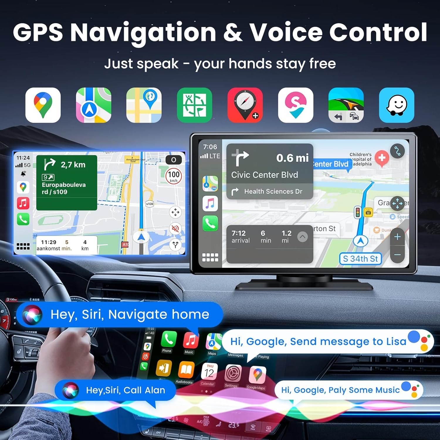 9 Inch IPS Touch Screen Car Portable Apple CarPlay Tablet Android Auto Radio DSP