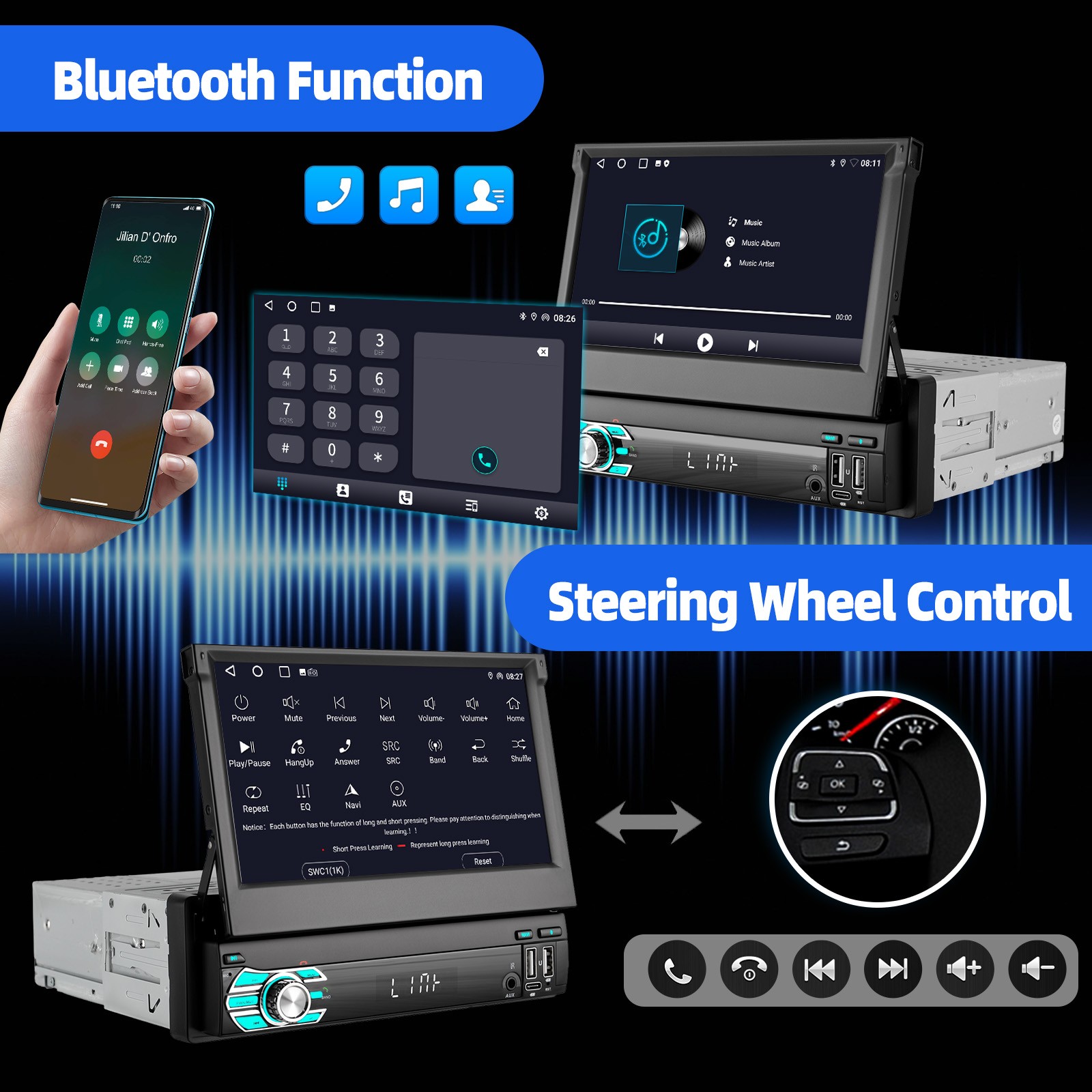7″ Car Stereo Radio Single 1Din Flip Out Touch Screen MP5 Player USB Bluetooth