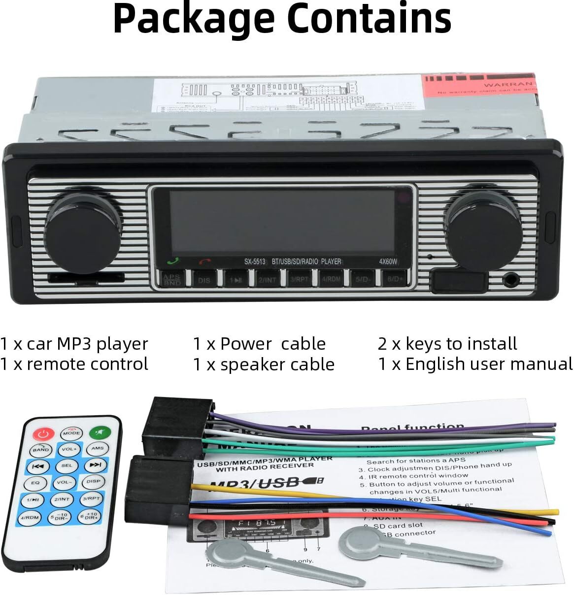 Bluetooth Vintage Car Stereo FM Radio Single Din USB Audio Receiver MP3 Player