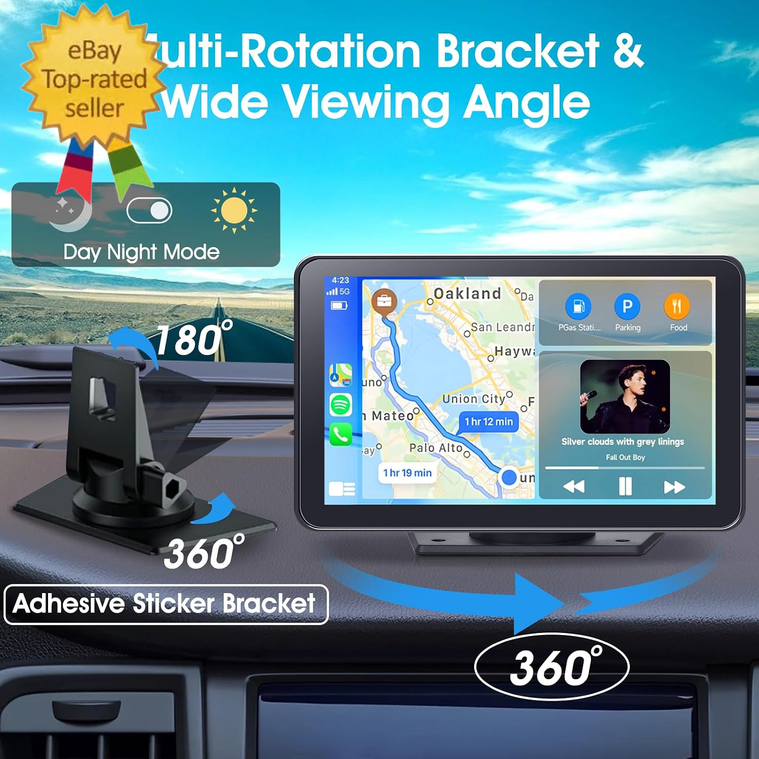 Wireless Carplay Screen for Car, 7″ HD Portable Stereo Touchscreen with Apple Ca