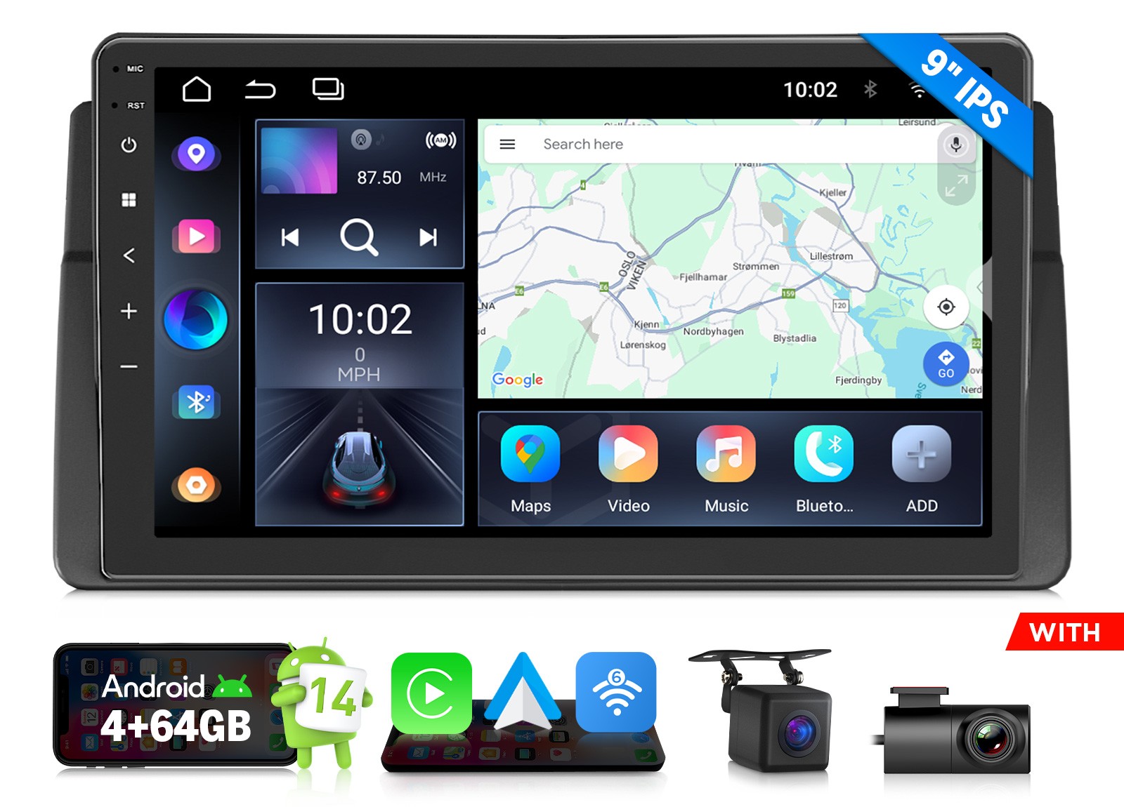 9″Android 14 4+64 for BMW E46 328i 330i Car Stereo Wireless CarPlay GPS DSP WiFi