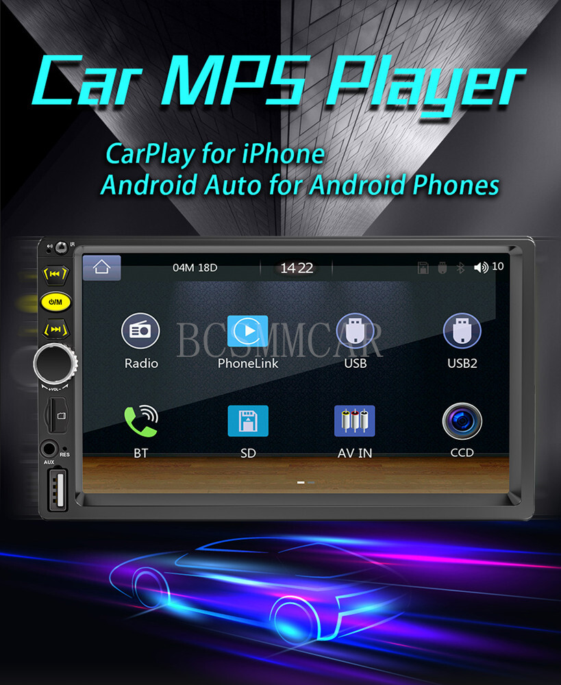 Car Radio Stereo For Apple Carplay 7in Double DIN MP5 Player FM AUX-IN W/Camera