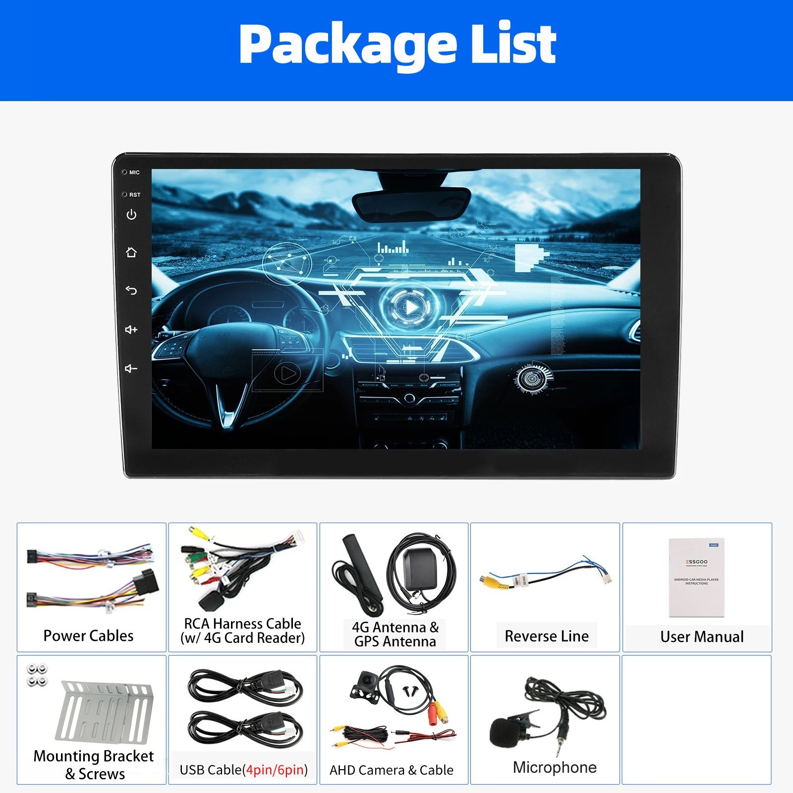 Carplay 2 DIN Android 15 6+128GB 10.1″ Car Stereo Radio 8core GPS FM/AM HeadUnit