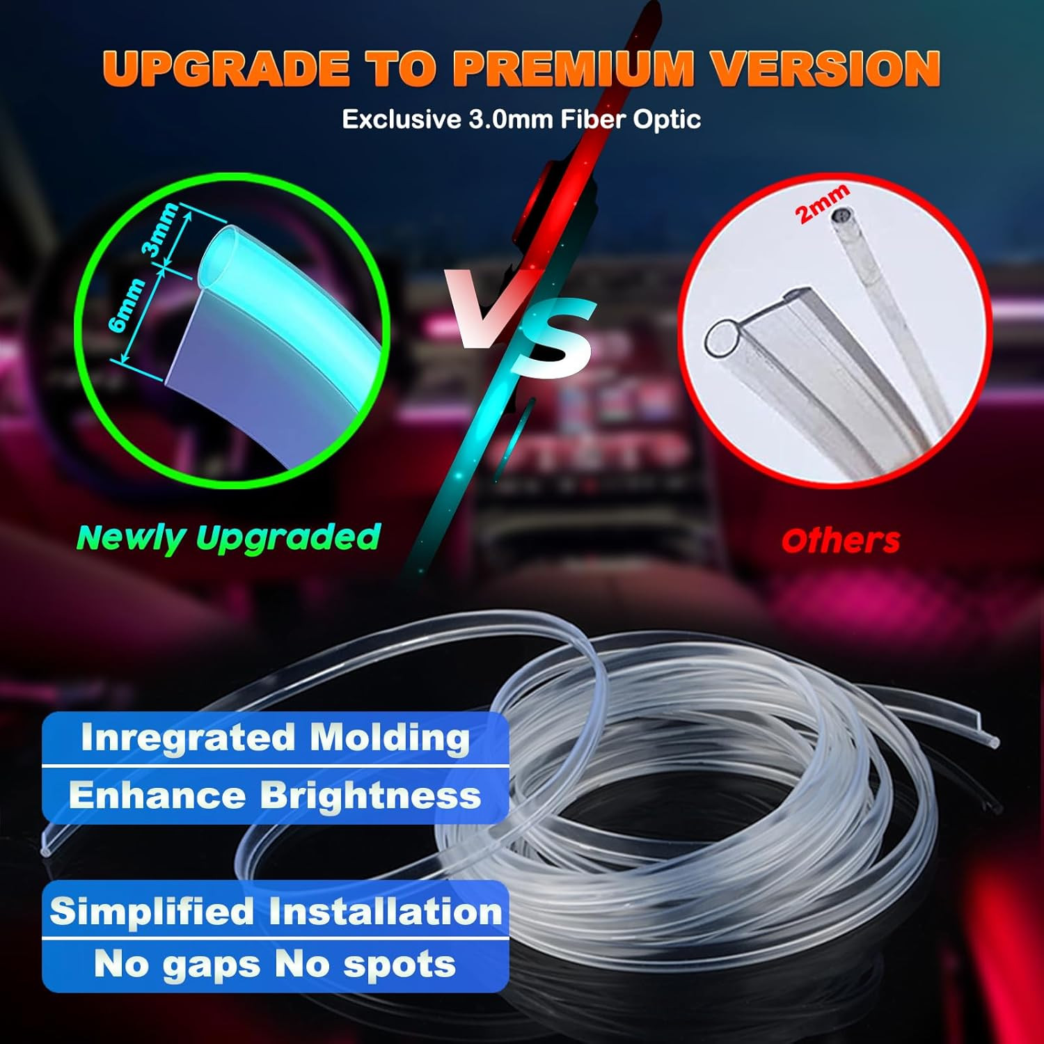 Car LED Strip Lights, USB Interior Ambient Lighting Kits with Wireless APP and R