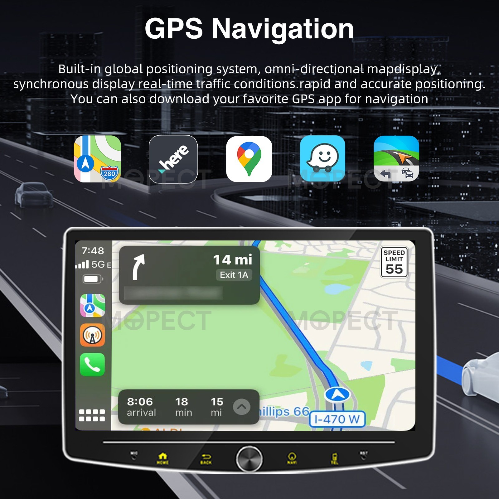 10.1″ Universal 4+64GB Car Stereo Radio DVR+ 1Din Rotatable Carplay GPS Navi+AHD