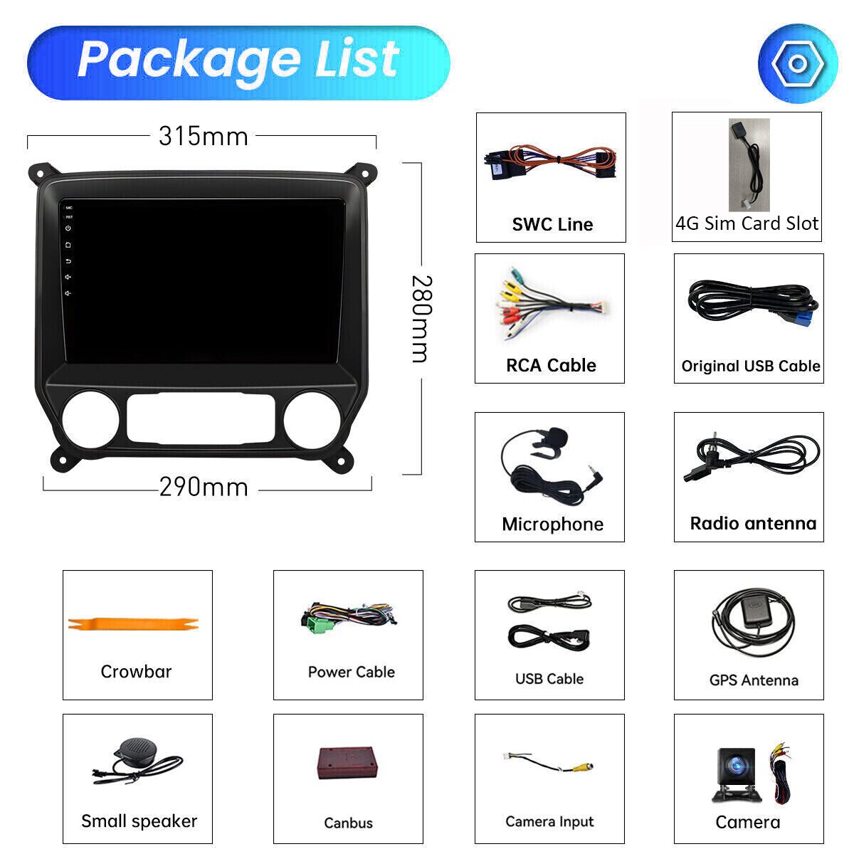 64G 8Core Stereo Radio Carplay GPS For 2014-18 Chevrolet Silverado GMC 1280*800