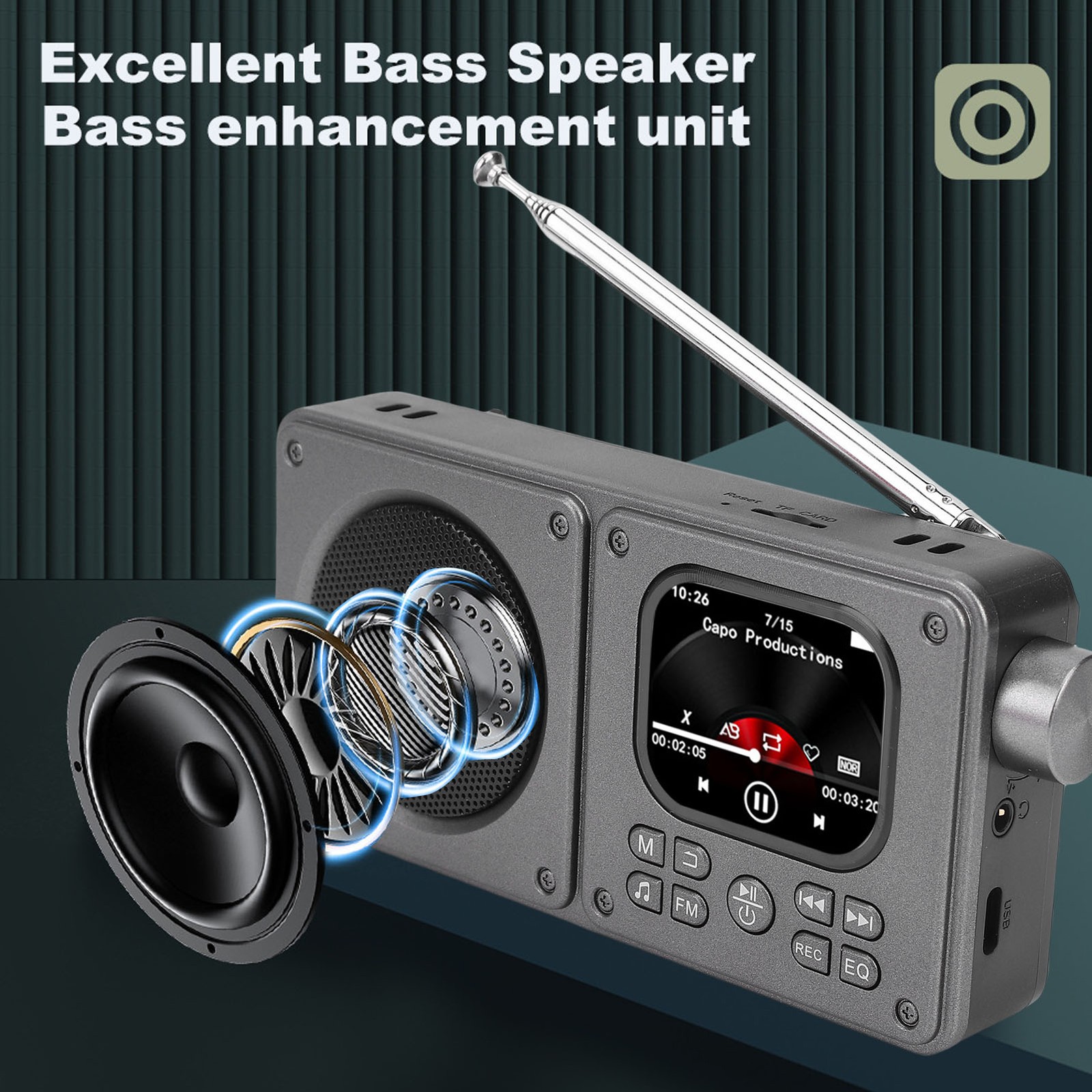 Video Radio AM FM 2.01 Inch Screen MP3 MP4 Player Bluetooth 5.4 Speaker Por FSZJ