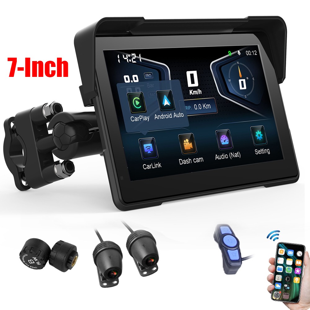 7″ IPS Motorcycle GPS Navigator Monitor Wireless Apple Carplay Moto Android Auto