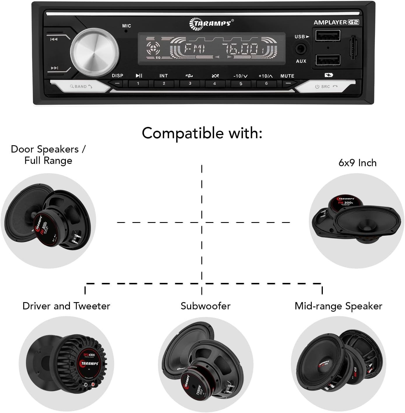Taramps Amplayer Audio Processor G2 2 Ohm 400W RMS Compact RGB Bluetooth Stereo