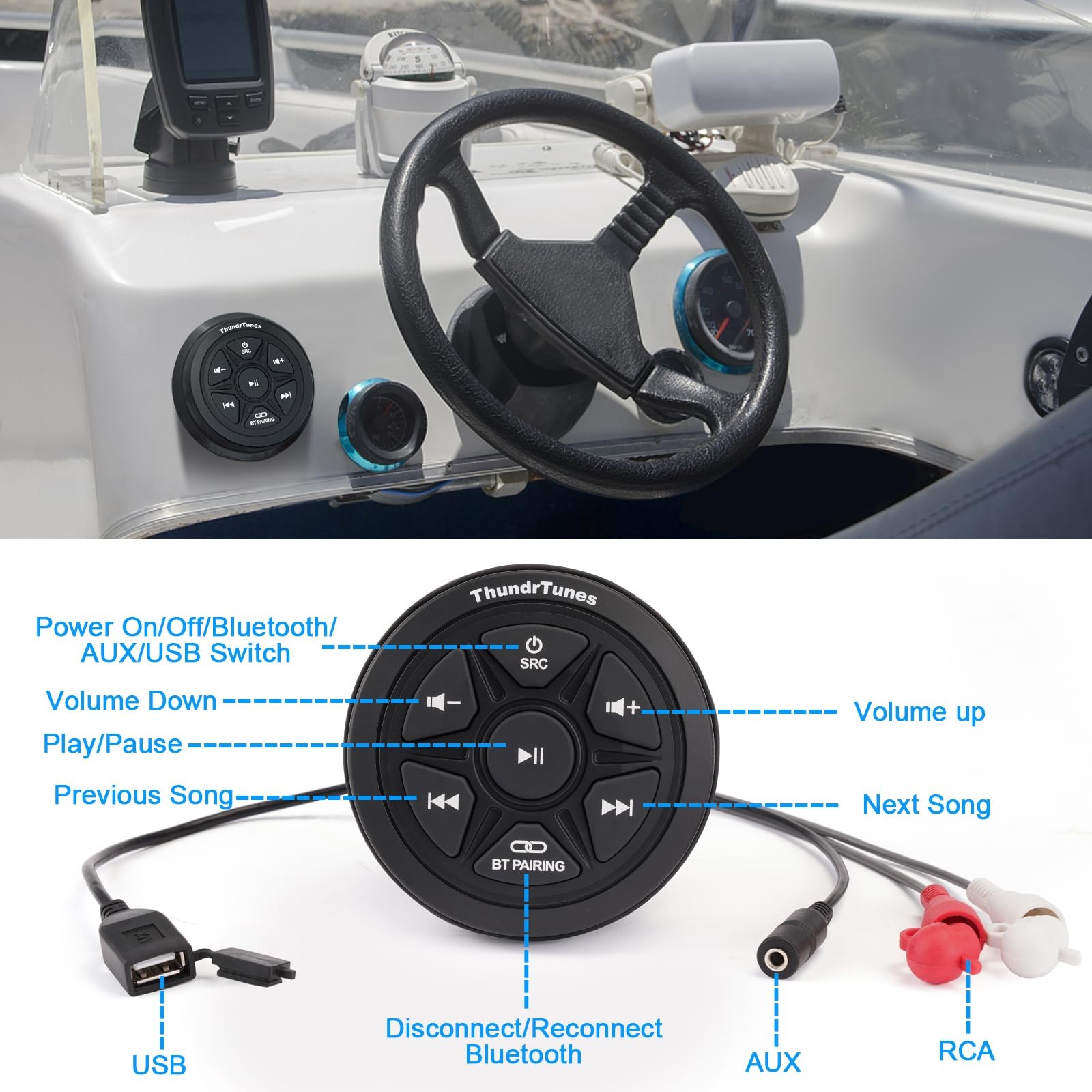 Waterproof Boat Stereo Marine Audio with 2 Channels Class D Amplifier AUX USB…
