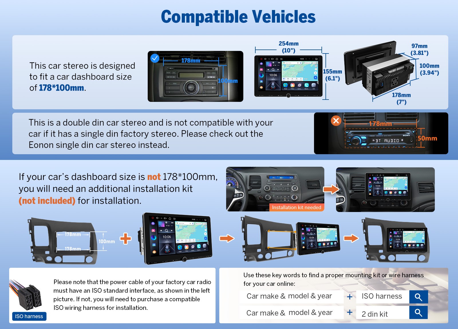 Android 13 2 Din 10.1″ Car Head Unit Stereo Radio GPS Bluetooth CarPlay 1280*720