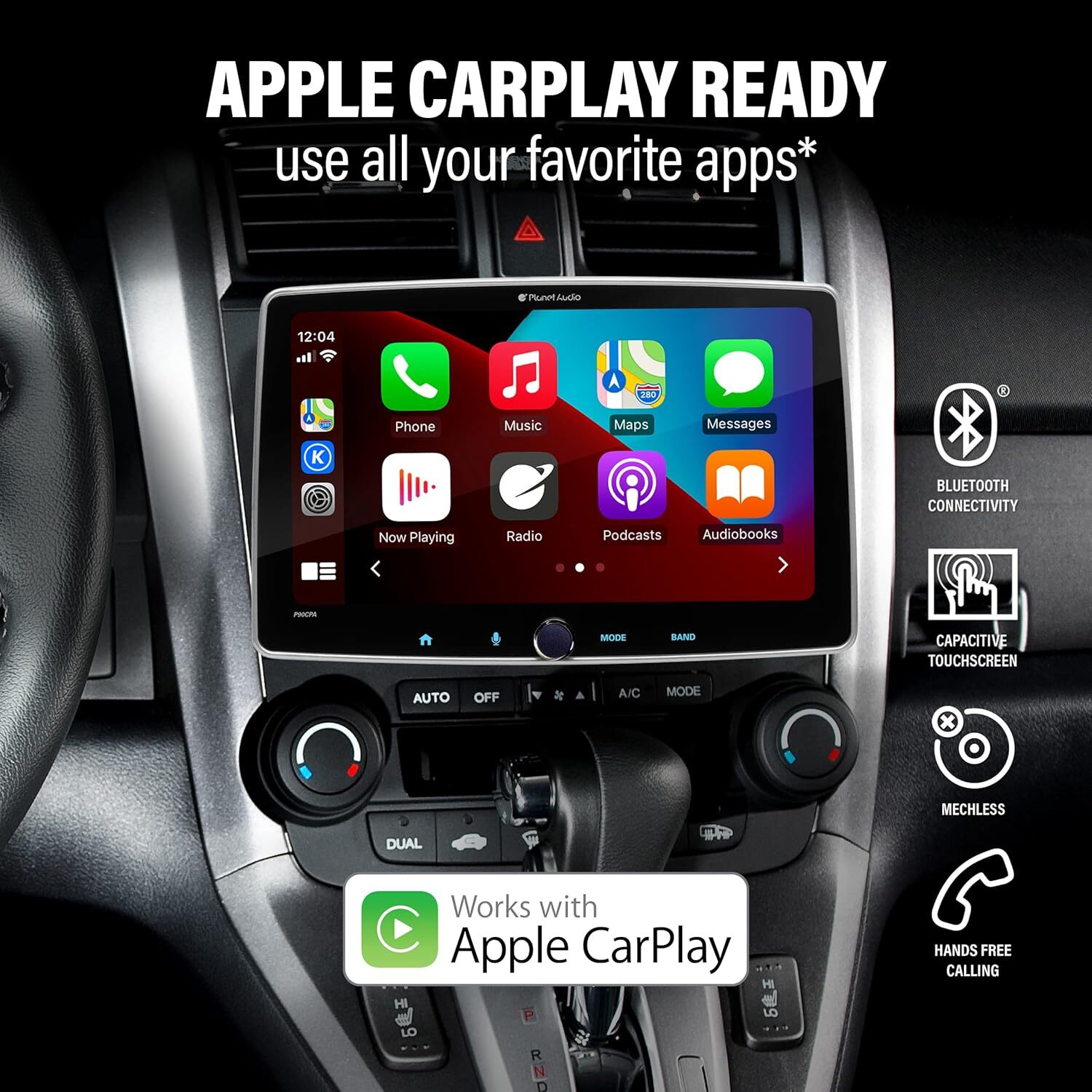 Planet Audio 1DIN 9″ Car Stereo w/ AM/FM Apple Carplay Android Auto Bluetooth