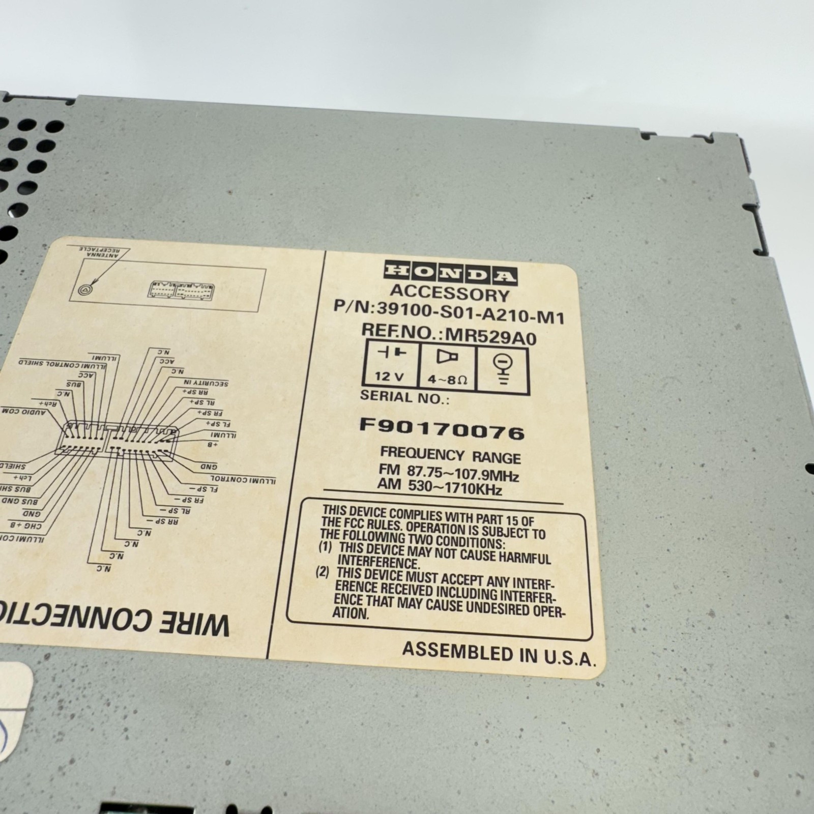 Honda OEM Car Stereo Radio Cassette Player 39100-S01-A210-M1 AM FM CD Tape USA
