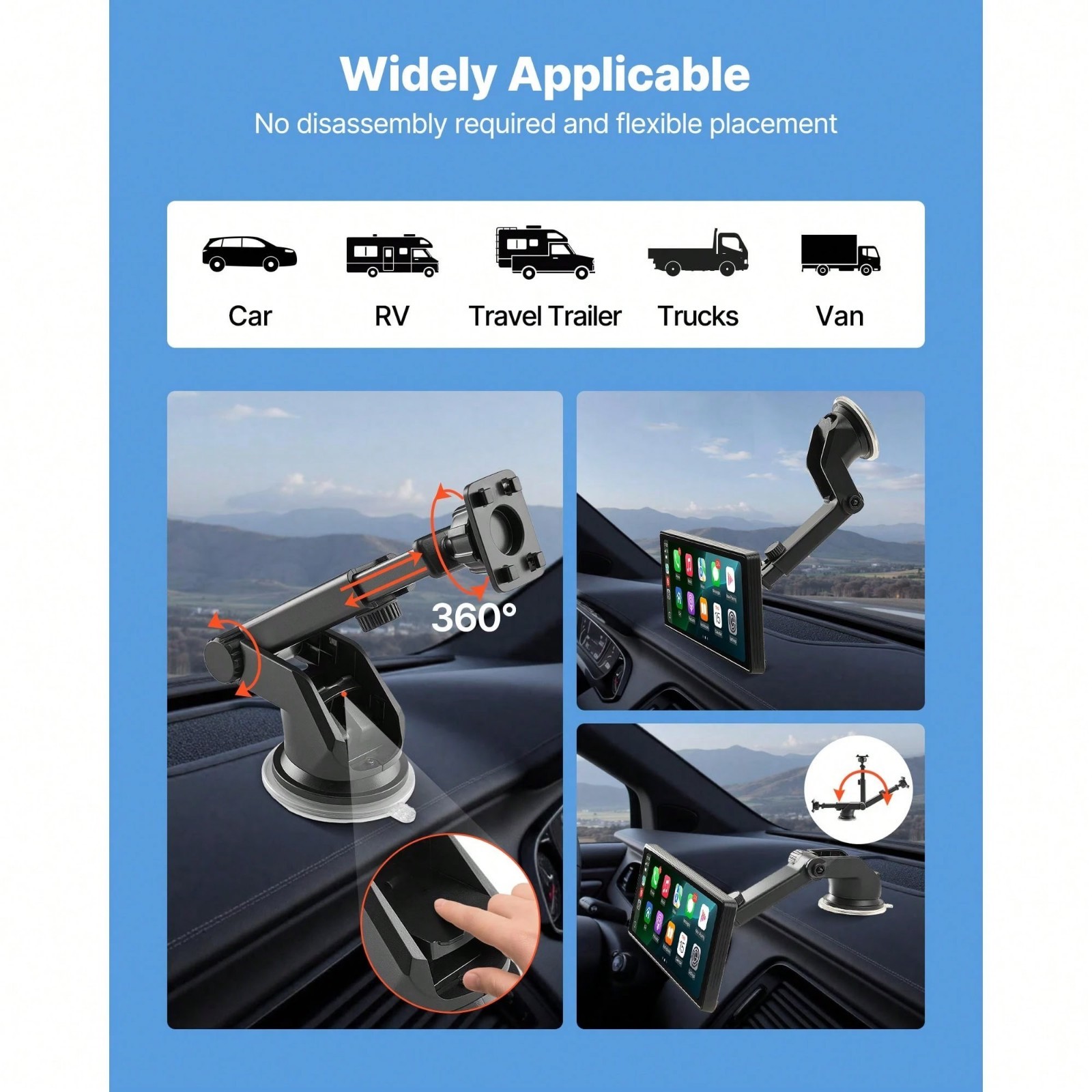 10 Inch Portable Wireless CarPlay Screen Android Auto Touchscreen GPS Stereo