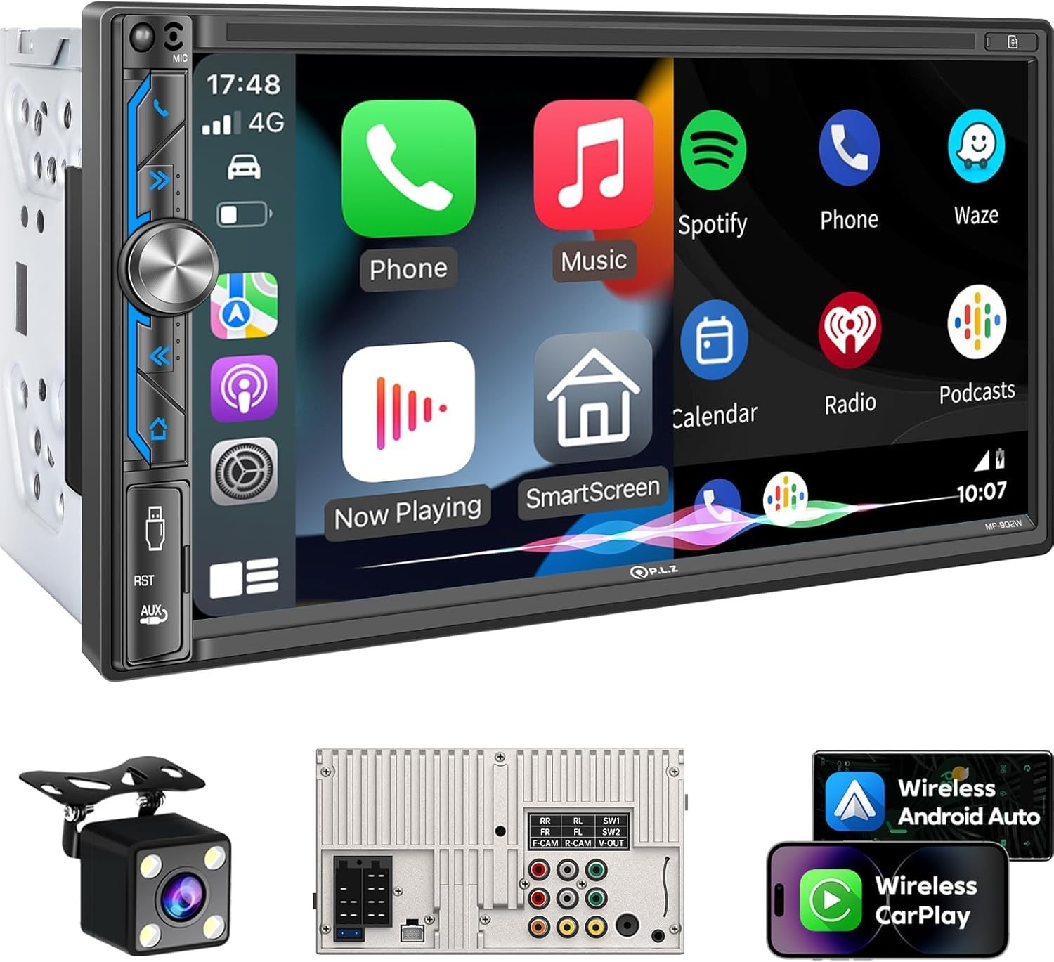 Double DIN 7″ QLED Wireless CarPlay Android Auto Car Stereo Radio