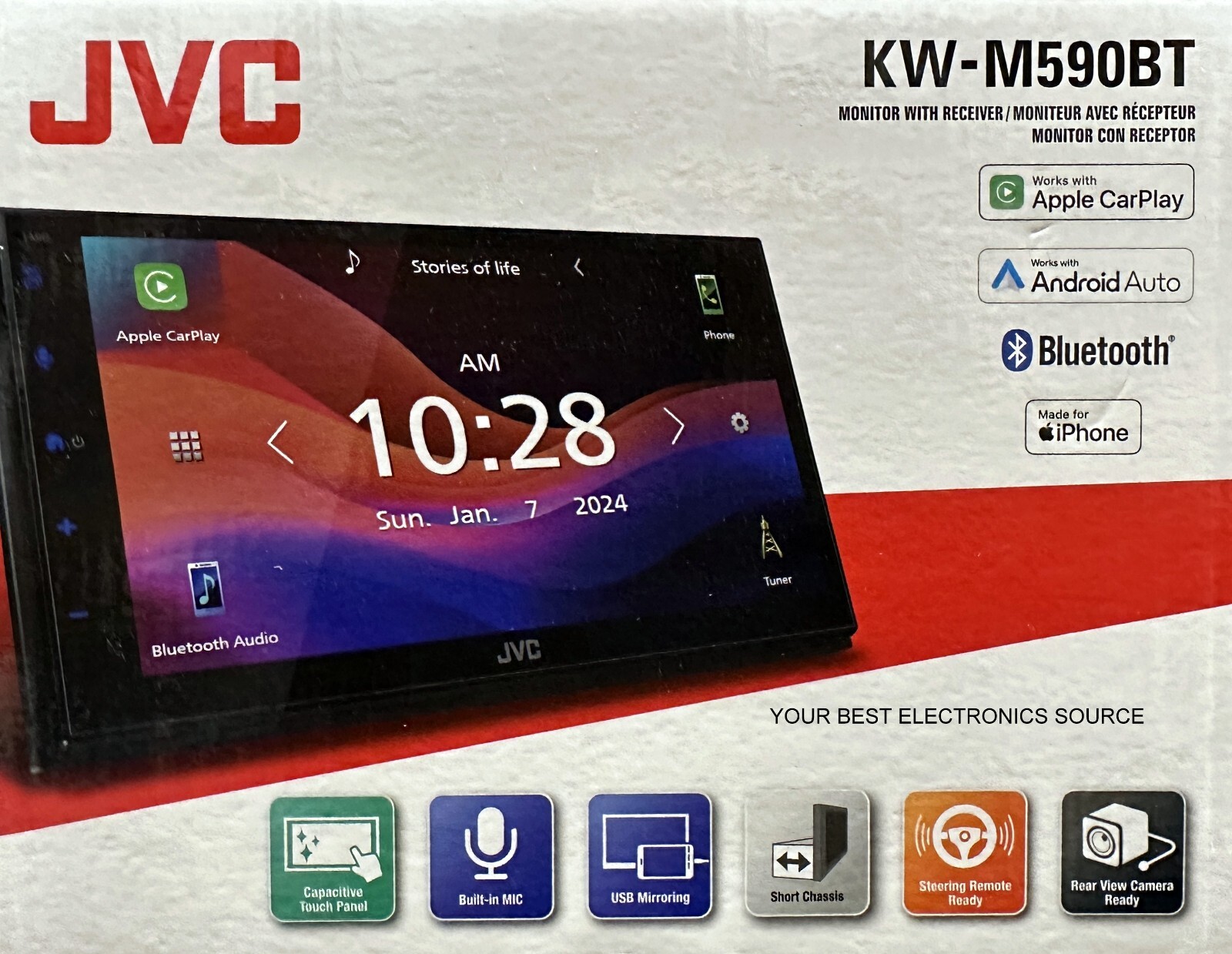 NEW JVC KW-M590BT, 2-DIN Digital Media Receiver, w/ Apple CarPlay & Android Auto