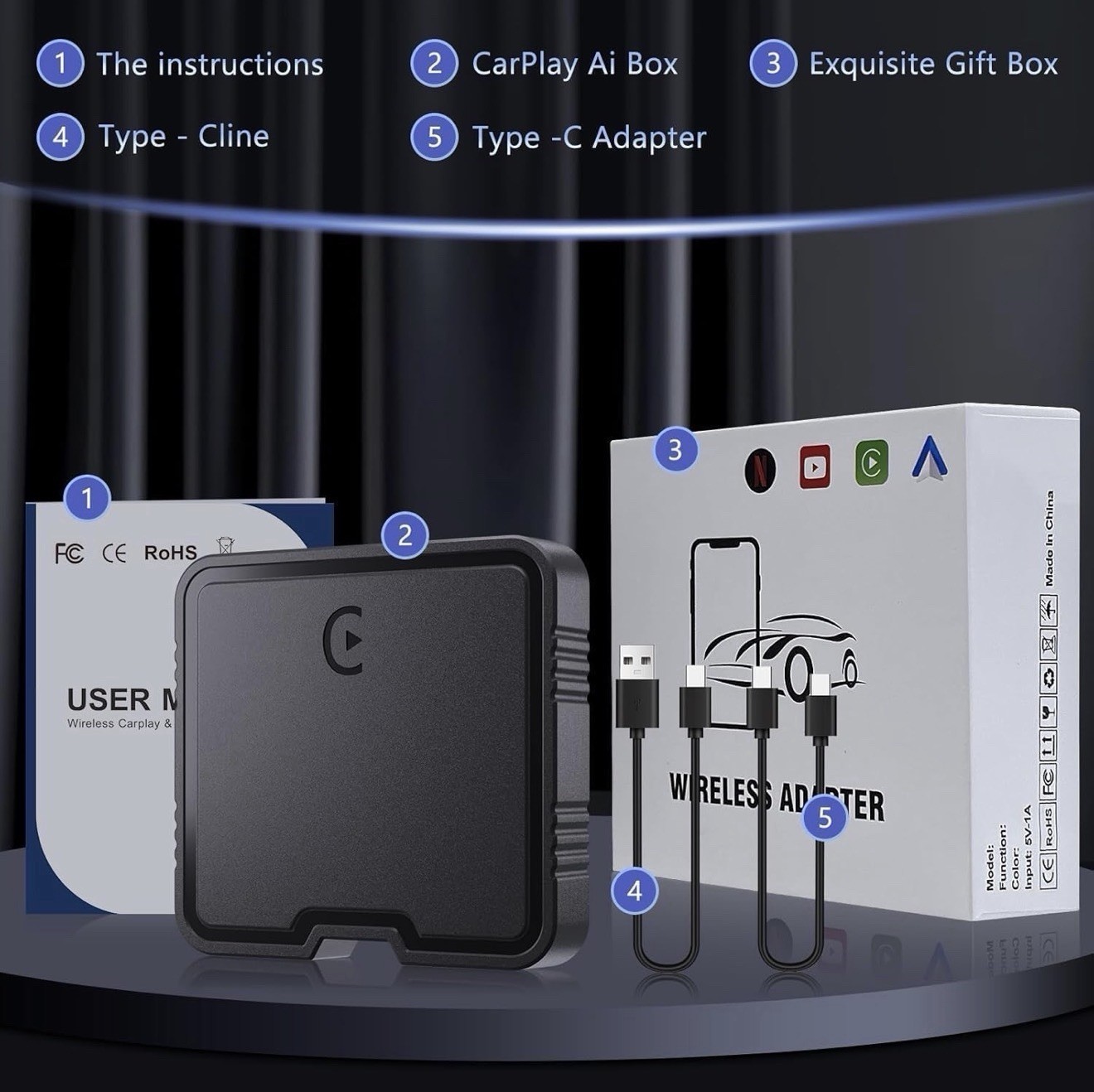 Wireless Carplay Adapter Ai Box For iPhone & Android YouTube Netflix