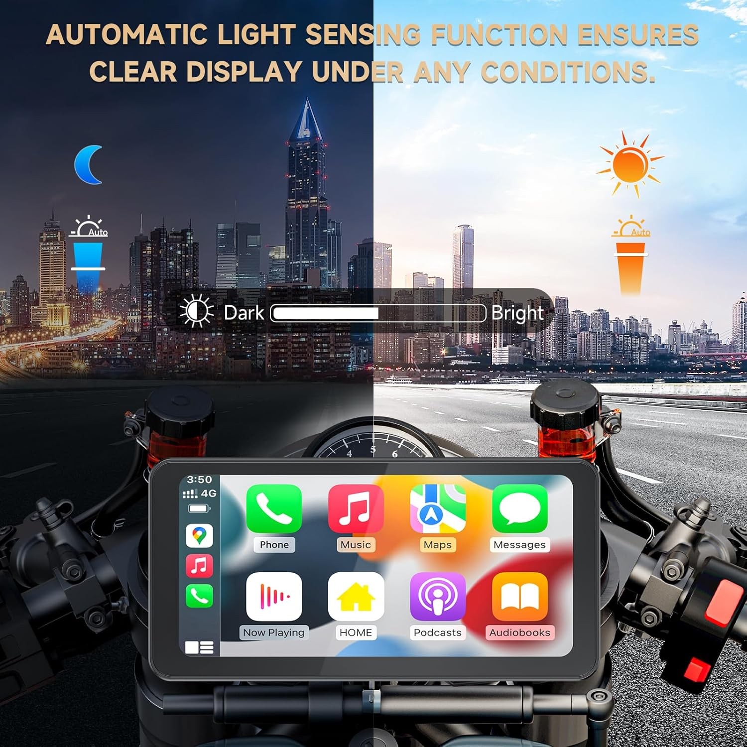 6.3″ Touch Screen Motorcycle Apple CarPlay Android Auto GPS Navi BT Waterproof