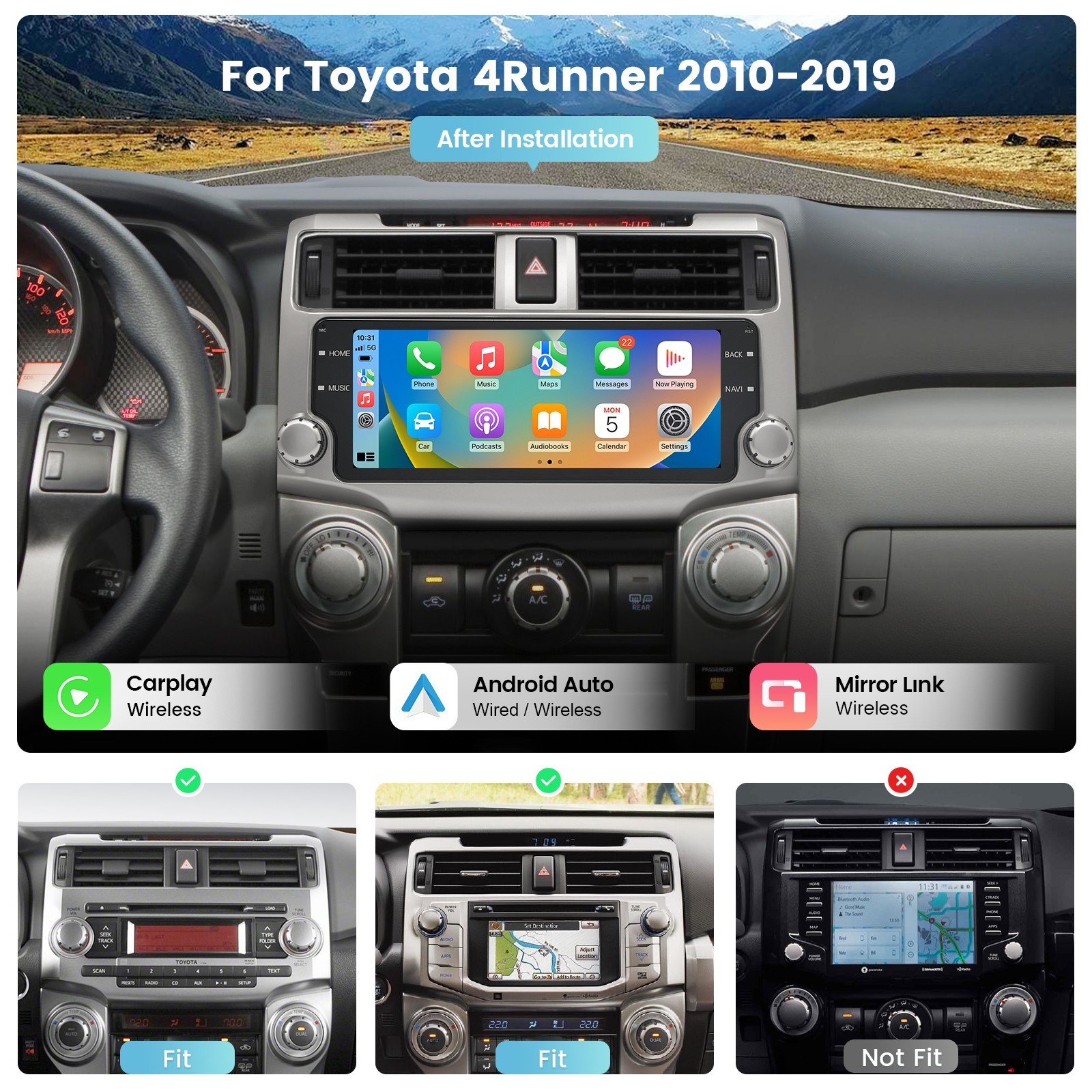 Roadanvi 10.25″ Head Unit for Toyota 4Runner 2010-2019 Car Stereo 2K QLED Screen