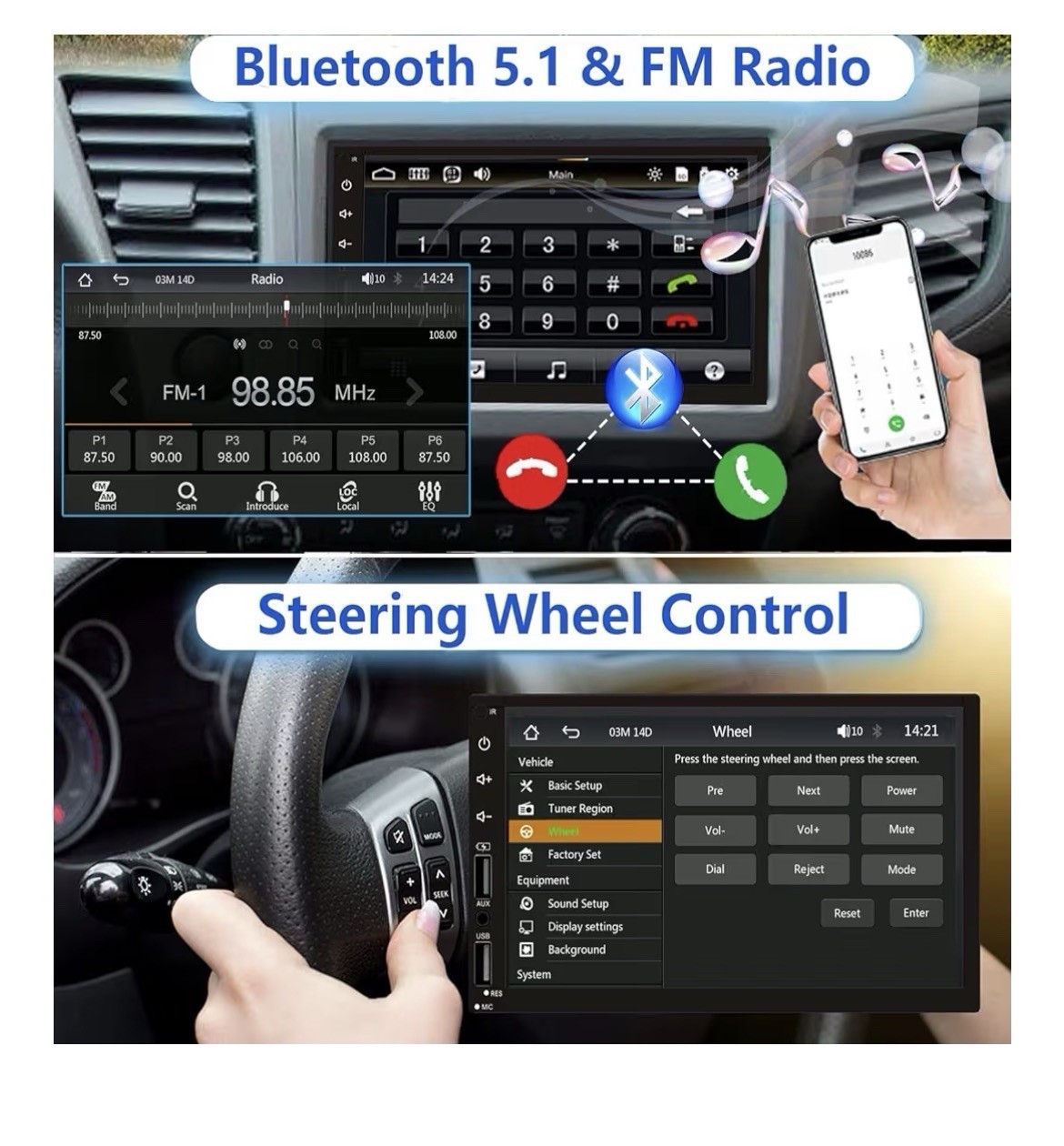 Leadfan Double DIN Car Stereo Apple Carplay Android Radio Support, 7″ HD