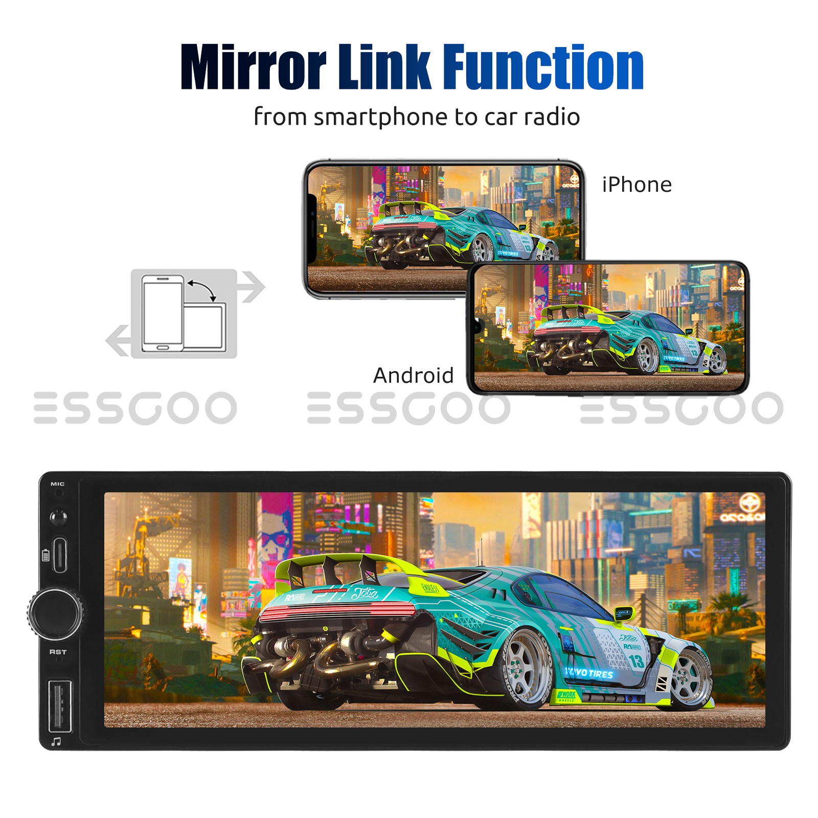 Single Din Car Stereo Radio 6.8″ Touch Screen Bluetooth CarPlay USB +MIC&Camera