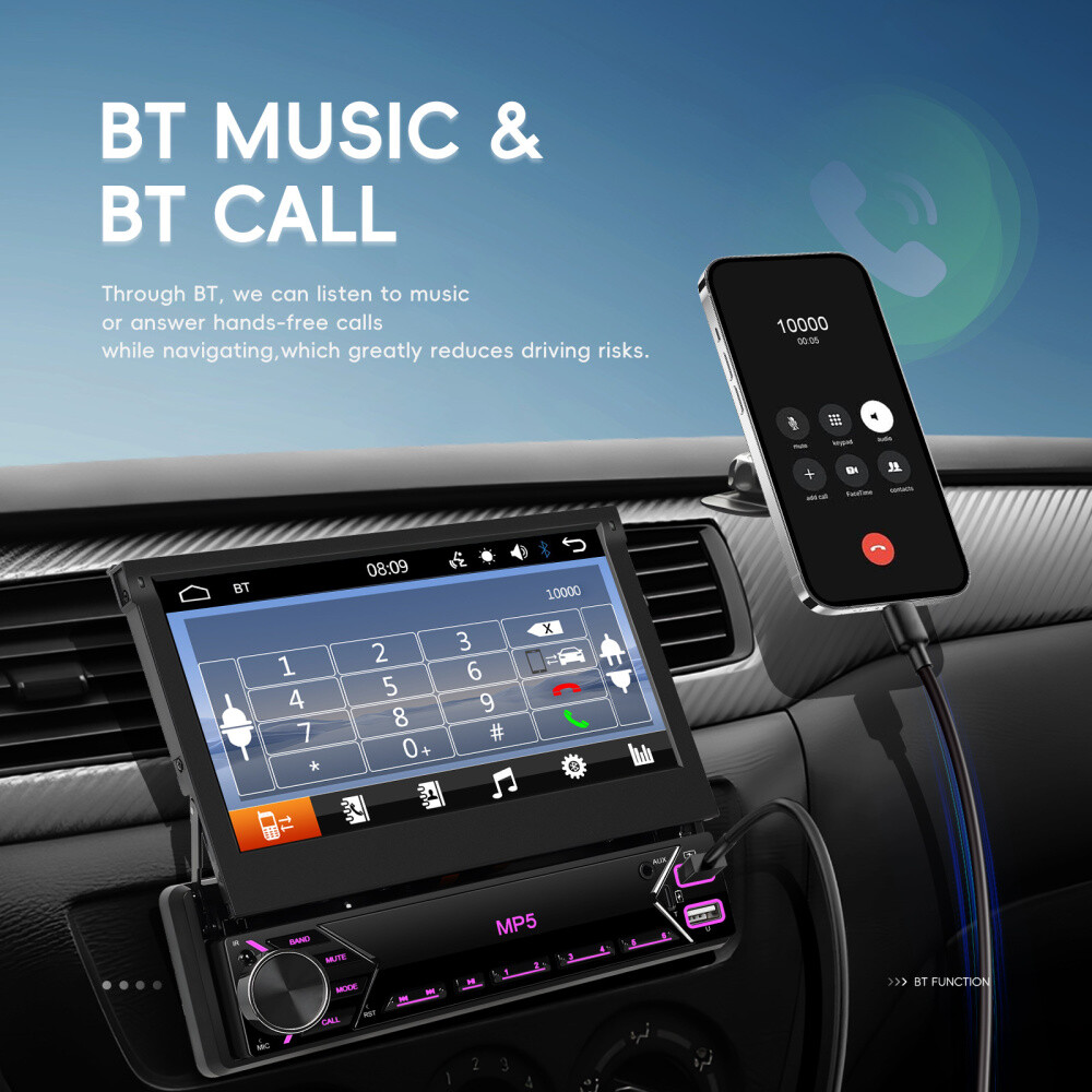 7″ Single 1 DIN Flip out Touch Screen Car Stereo Bluetooth Mirror Link FM Radio