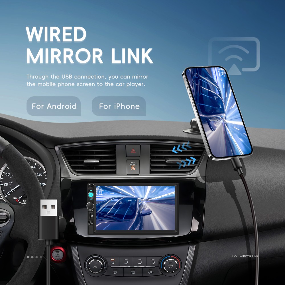2 DIN Double 7” Car Stereo Radio MP5 Player Bluetooth Touch Screen +Rear Camera