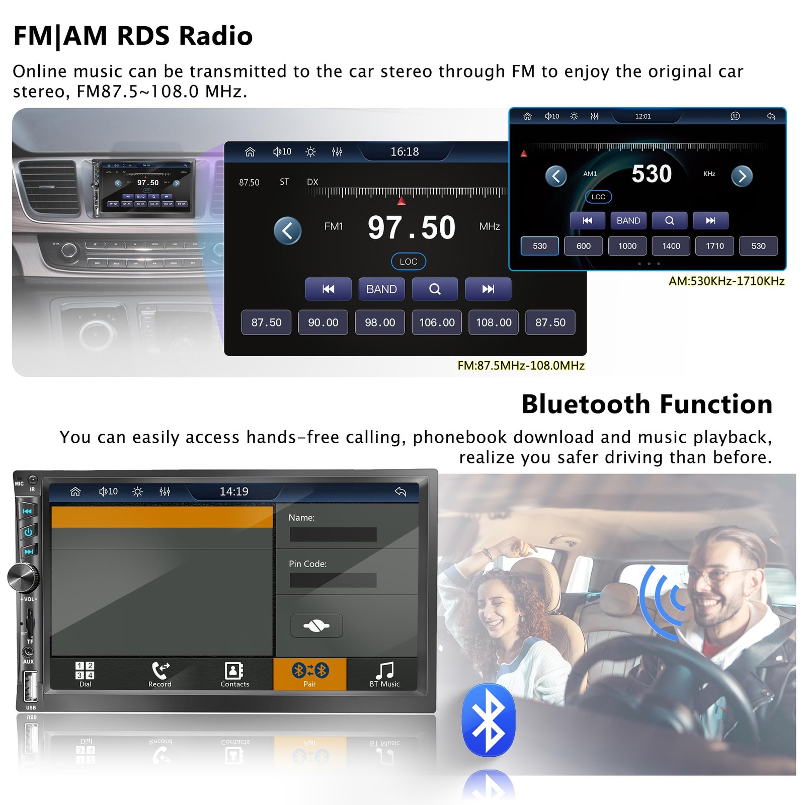 Upgrade Double Din Wireless Carplay, Black Carplay+Android Auto