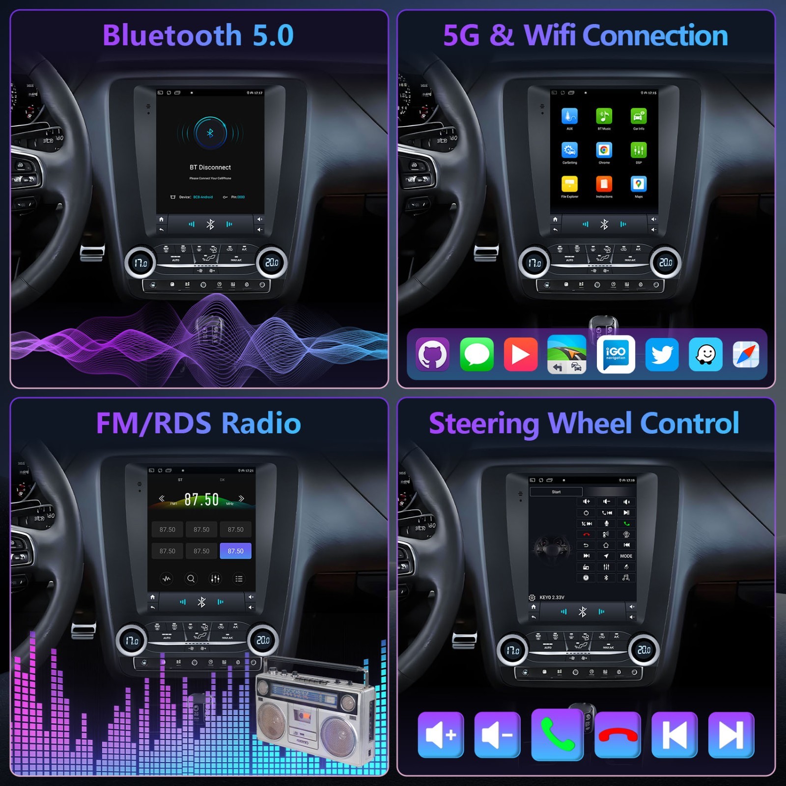 For 2010-2014 Ford Mustang Apple Carplay Car Radio Stereo Android 15 GPS WIFI BT